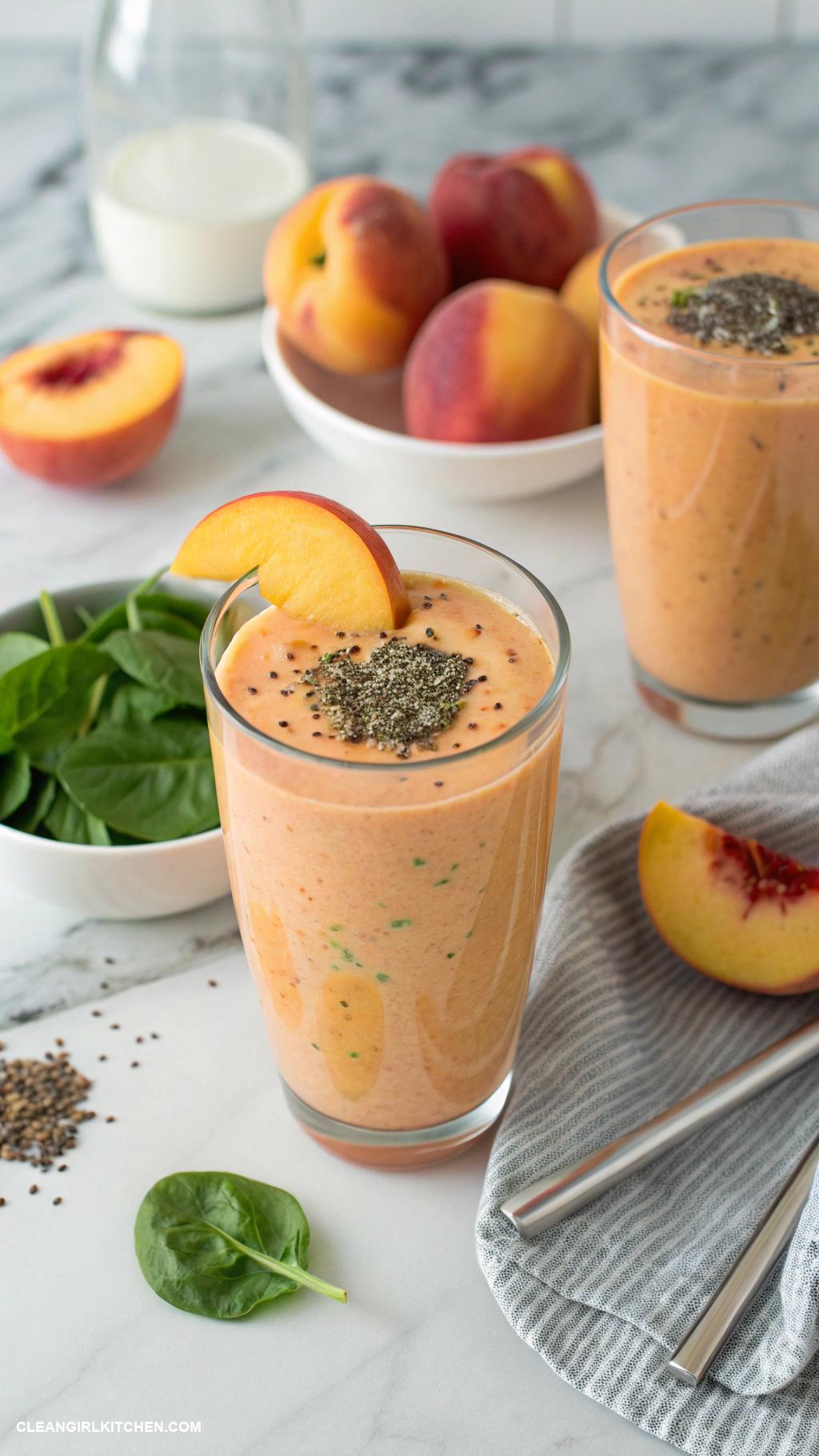 peach smoothie recipes Peach Protein Smoothie Blend peaches with your favorite protein powder spinach and unsweetened almond milk for a post workout boost