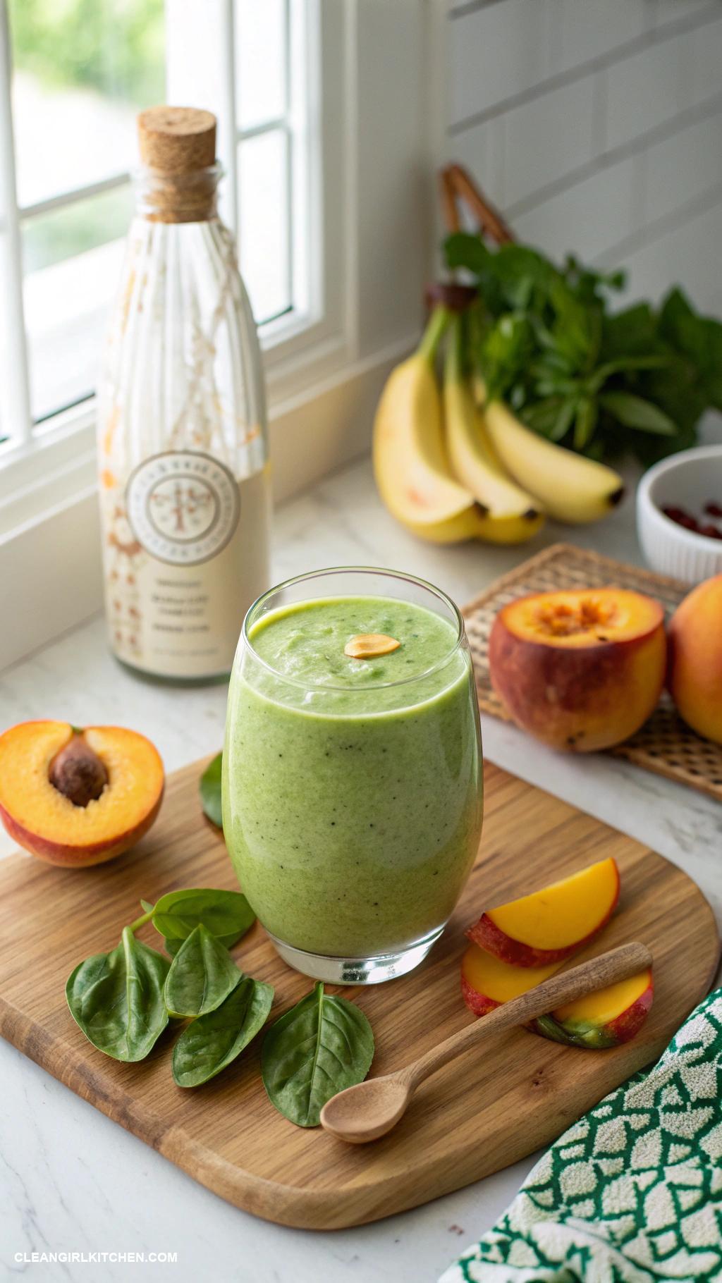 peach smoothie recipes Peach Spinach Smoothie Combine fresh spinach peaches banana and coconut water for a nutrient packed green smoothie