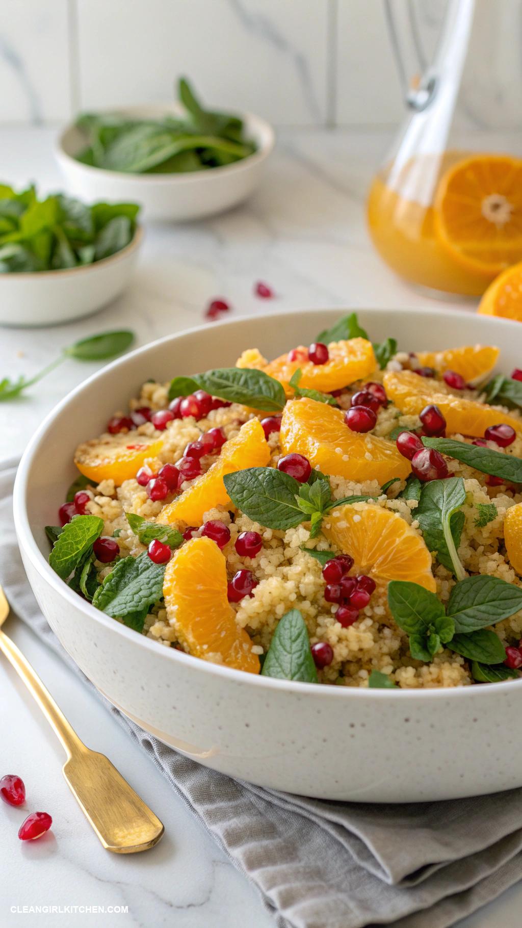 quinoa salad recipes Citrus Quinoa Salad with Orange Pomegranate and Spinach