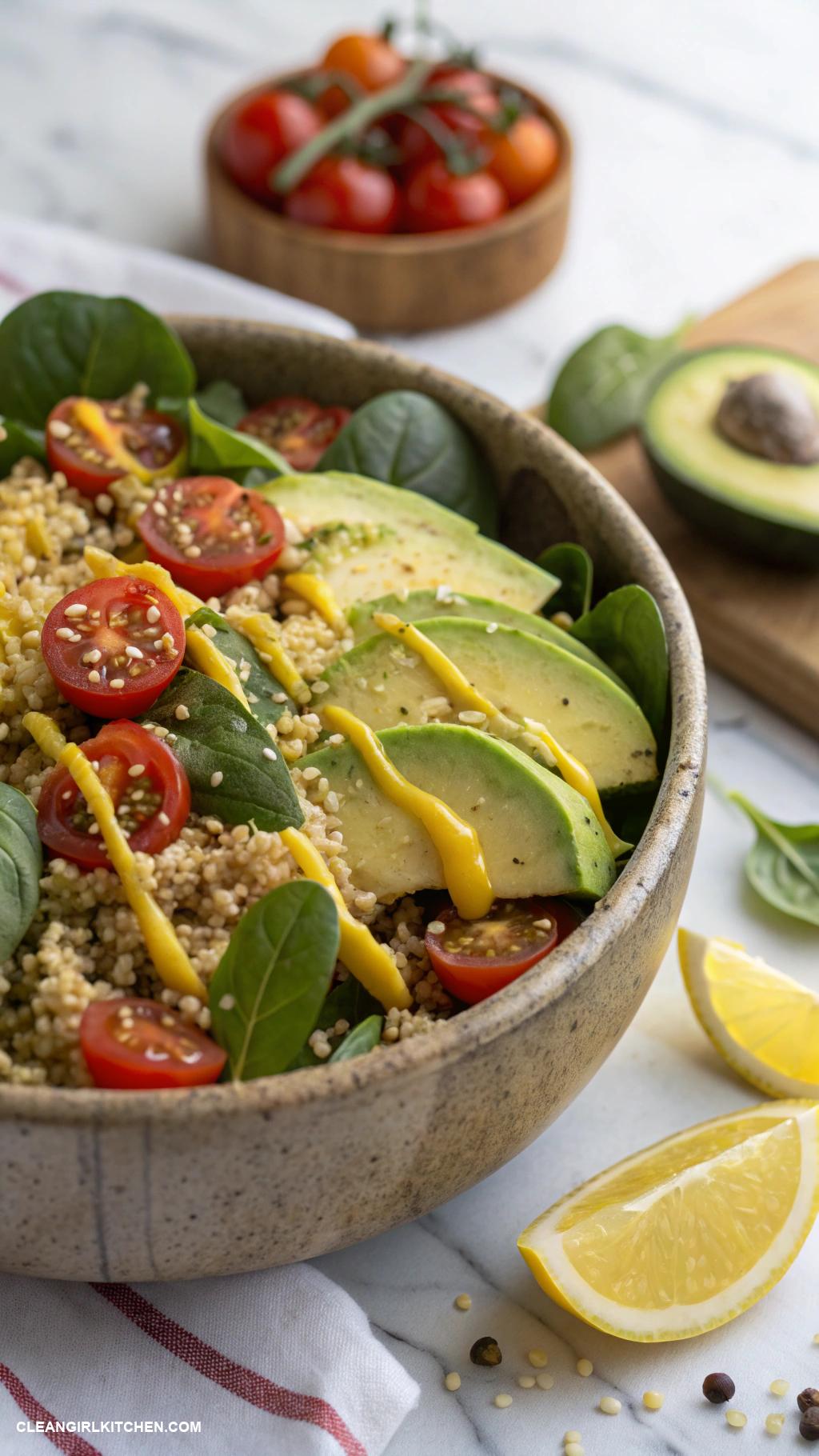 spinach salad recipes Quinoa Spinach Salad with Avocado and Lemon Dressing