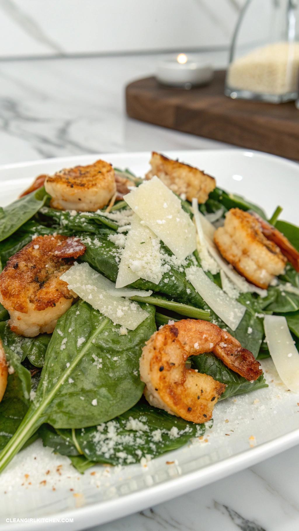 spinach salad recipes Spinach Caesar Salad with Grilled Shrimp