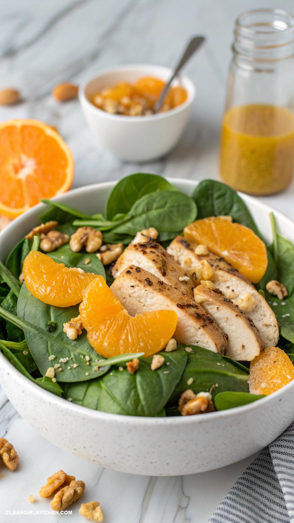 spinach salad recipes Spinach Salad with Grilled Chicken and Citrus Dressing