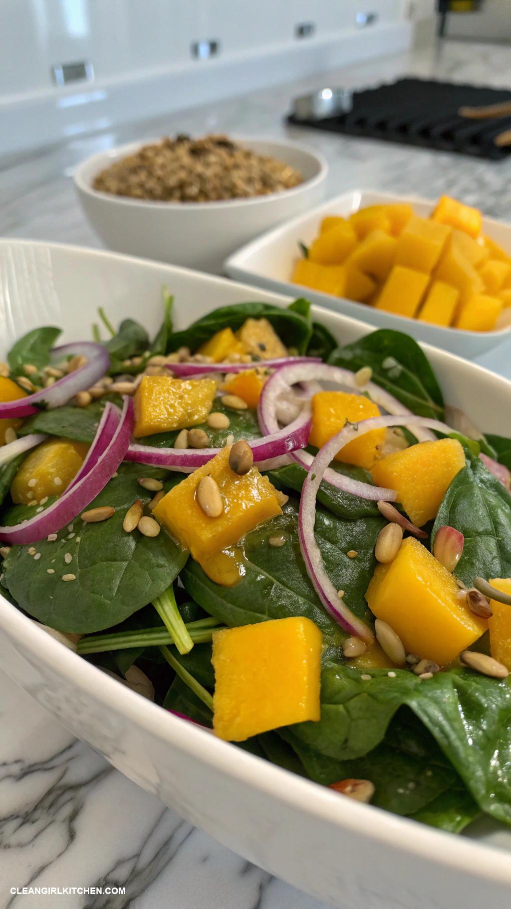 spinach salad recipes Spinach and Mango Salad with Honey Lime Dressing