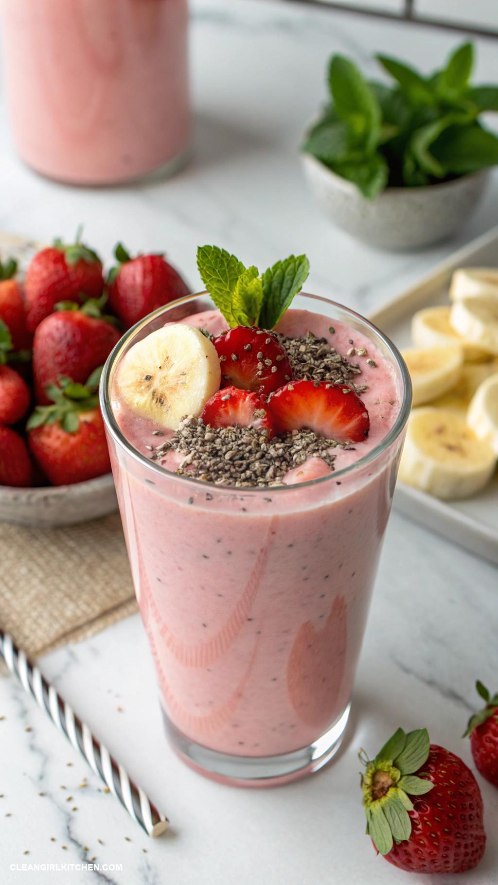 strawberry smoothie recipes Classic Strawberry Banana Smoothie Blend fresh strawberries a ripe banana almond milk and a tablespoon of honey for a simple and healthy smoothie