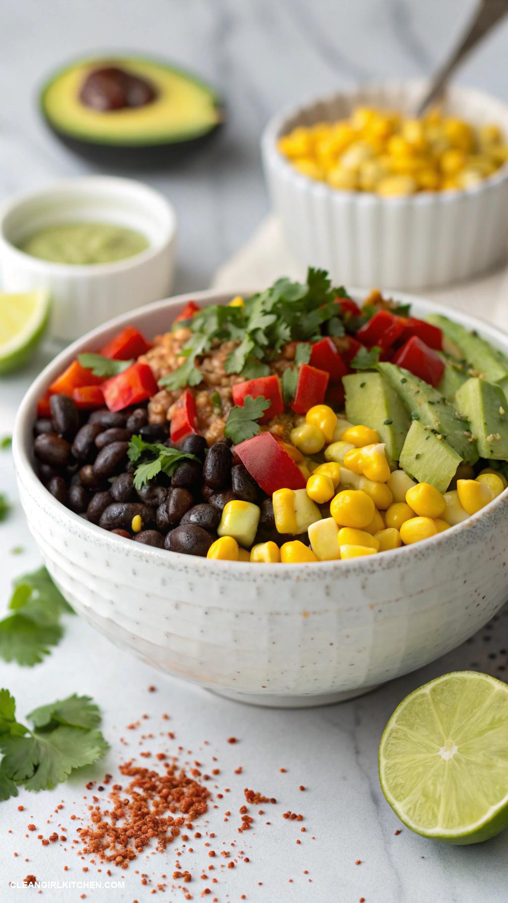 vegan buddha bowls Black Bean and Corn Bowl with Lime Dressing
