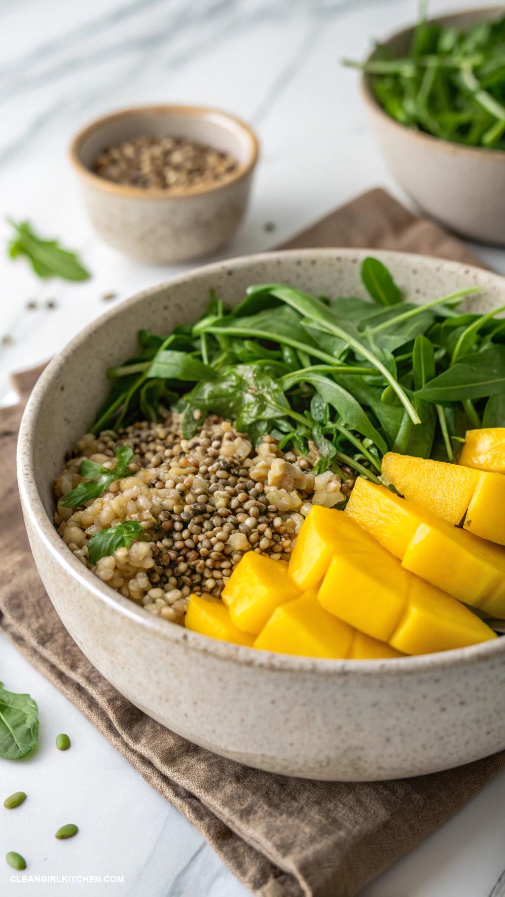 vegan buddha bowls Hemp Seed Mango and Arugula Bowl