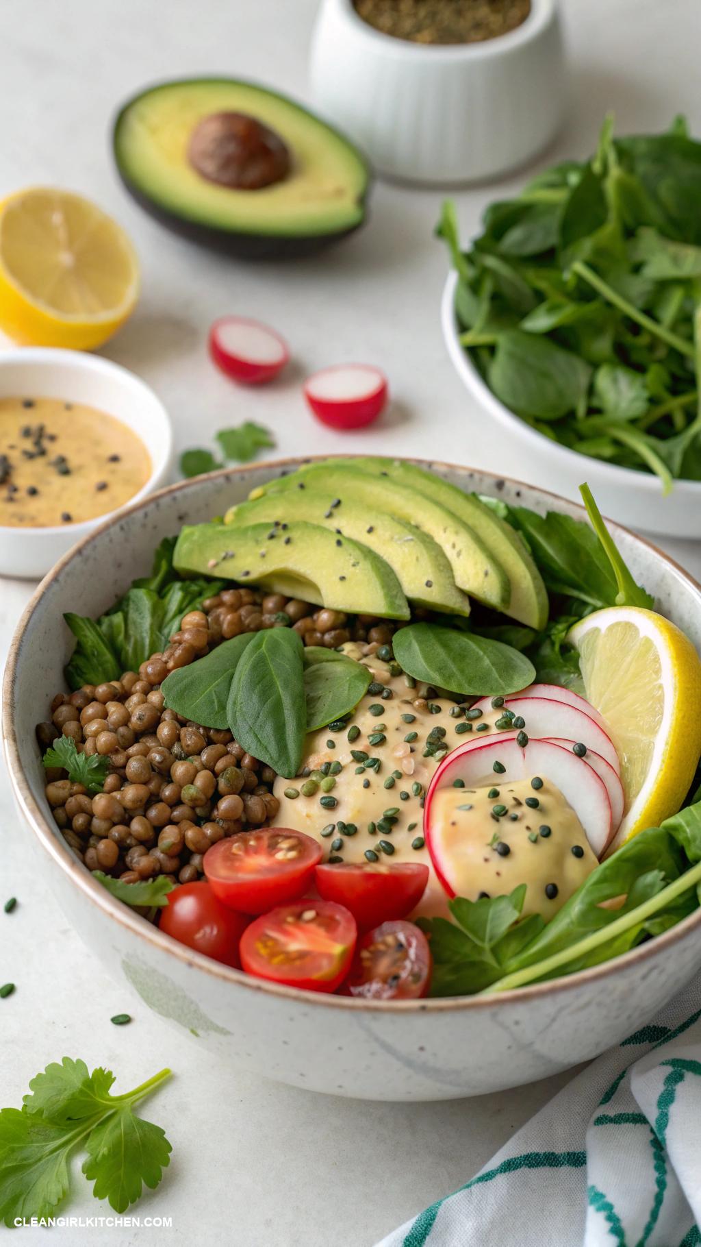 vegan buddha bowls Lentil and Spinach Buddha Bowl
