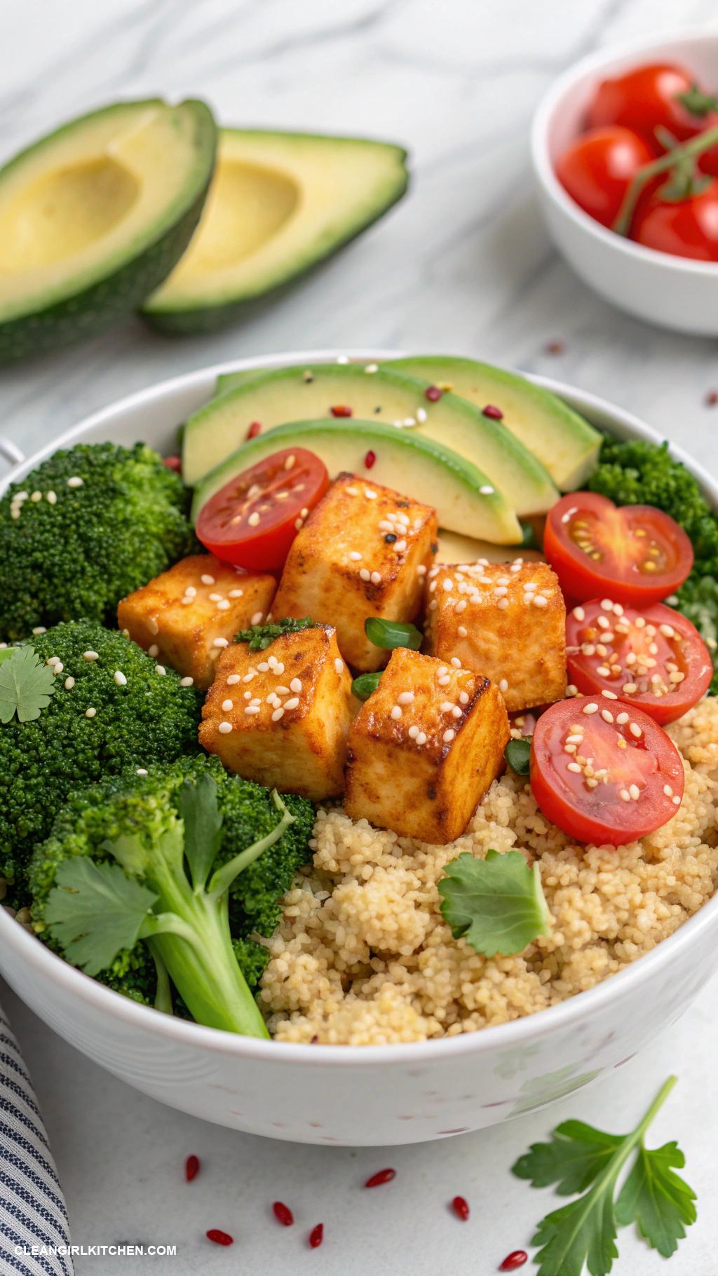vegan buddha bowls Tofu and Broccoli Buddha Bowl