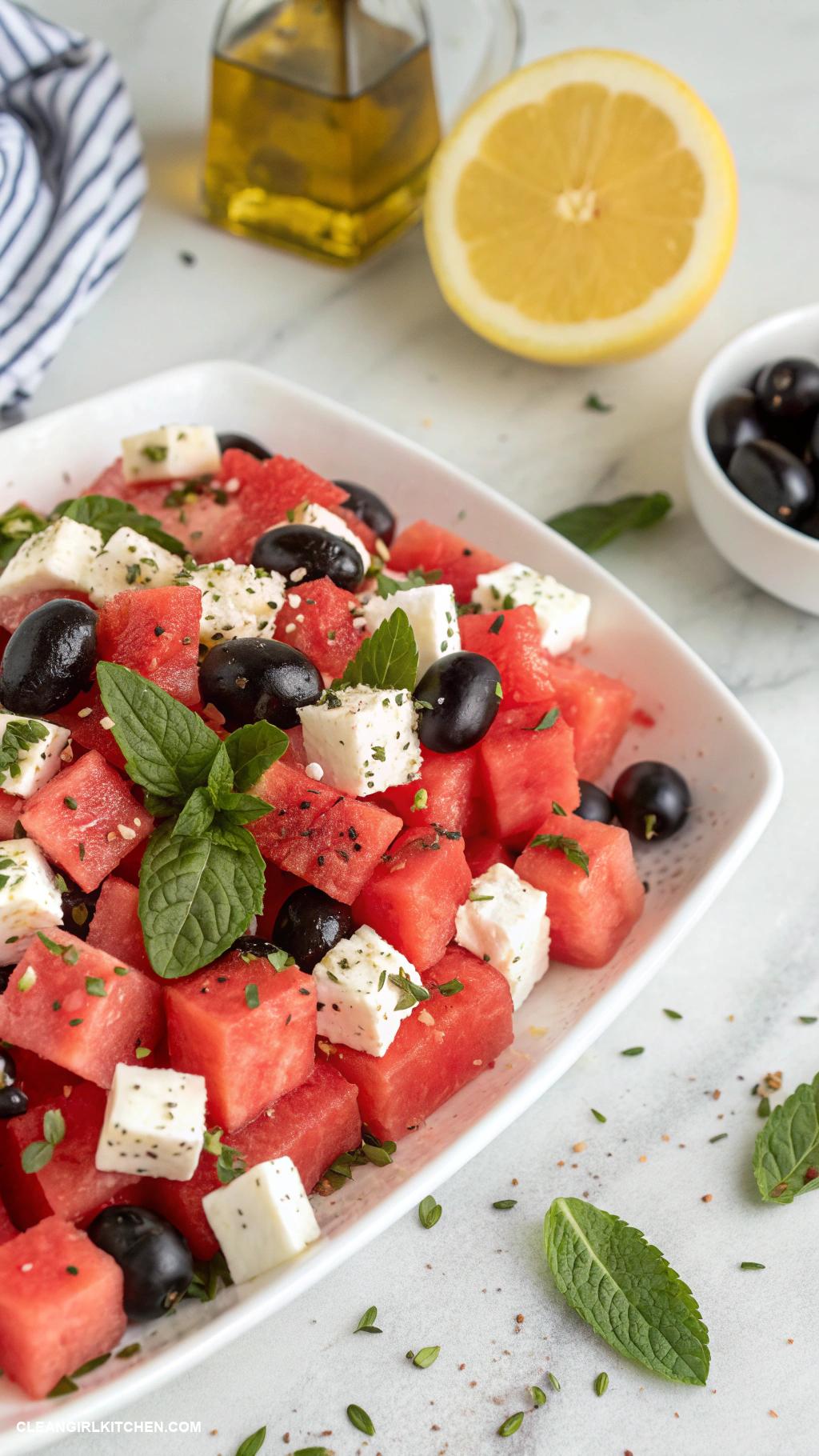 watermelon salads Greek Watermelon Salad with Olives and Oregano