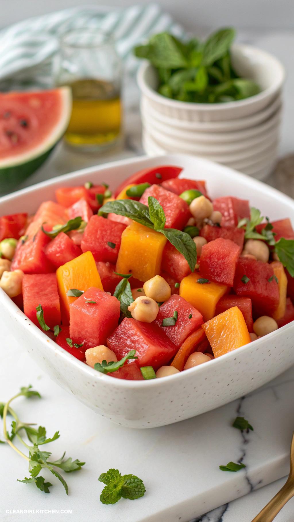 watermelon salads Watermelon Bell Pepper and Chickpea Salad