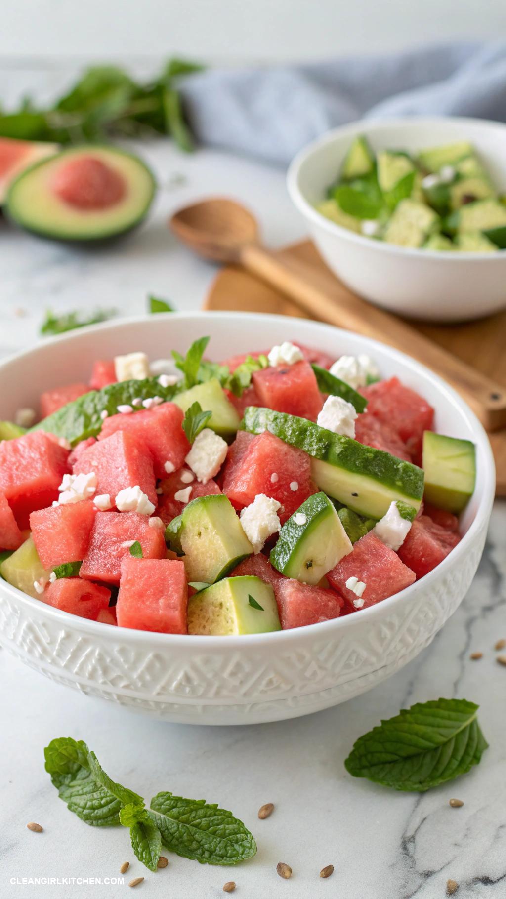watermelon salads Watermelon Cucumber and Avocado Salad