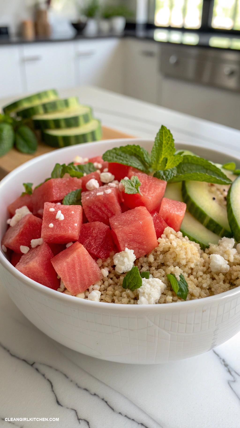watermelon salads Watermelon and Quinoa Salad with Cucumber and Feta