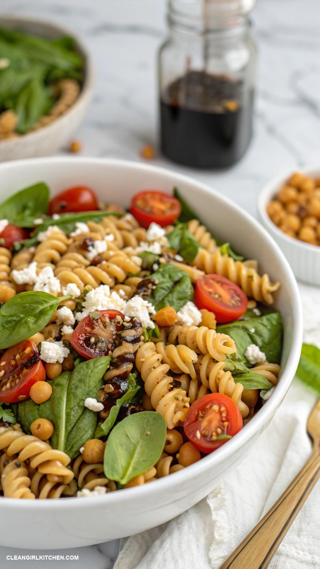 cold pasta salad recipes Chickpea and Spinach Pasta Salad with Balsamic Vinaigrette