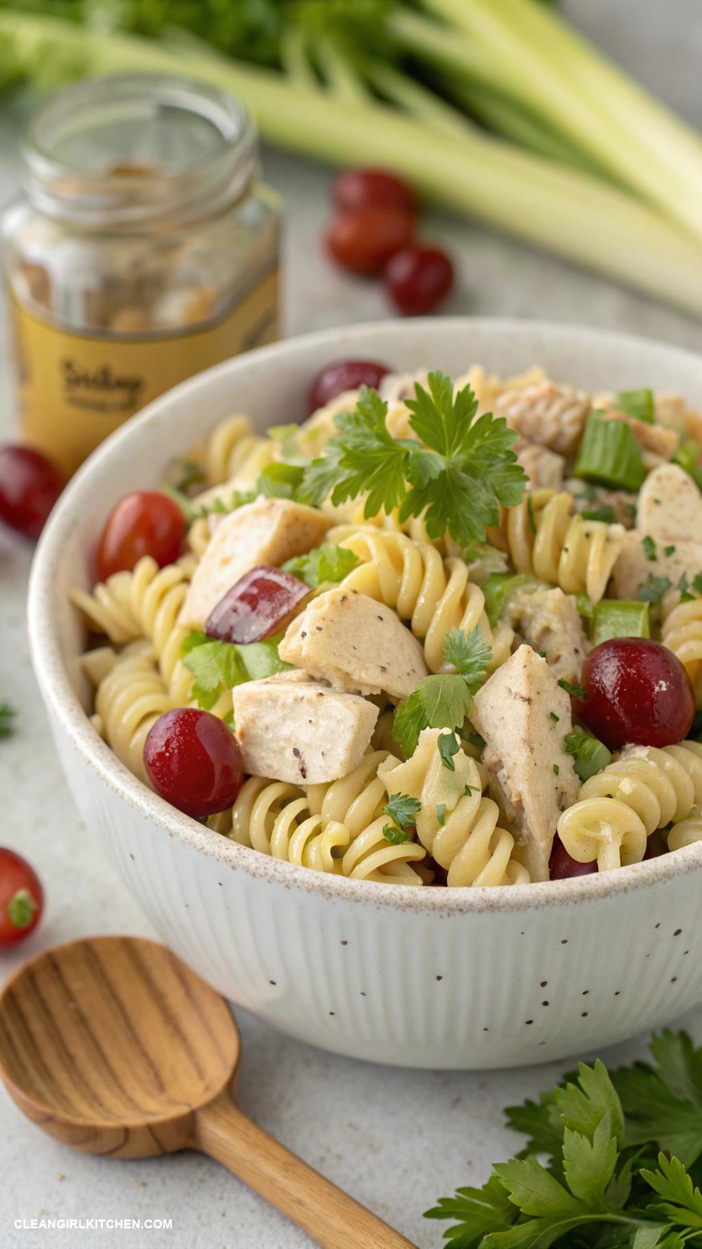 cold pasta salad recipes Dijon Mustard Chicken Pasta Salad with Celery and Grapes