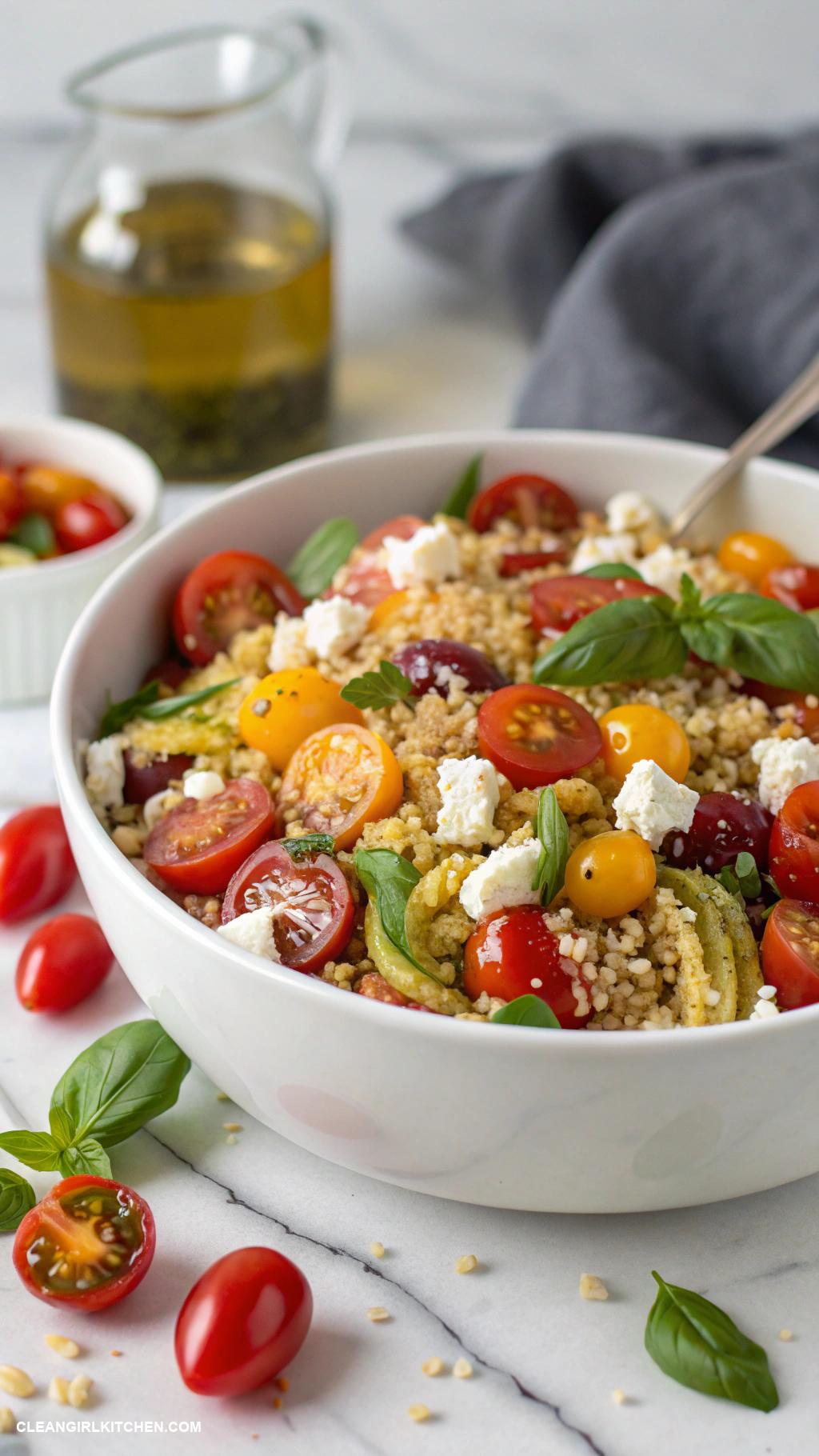 cold pasta salad recipes Mediterranean Quinoa Pasta Salad with Cherry Tomatoes and Feta
