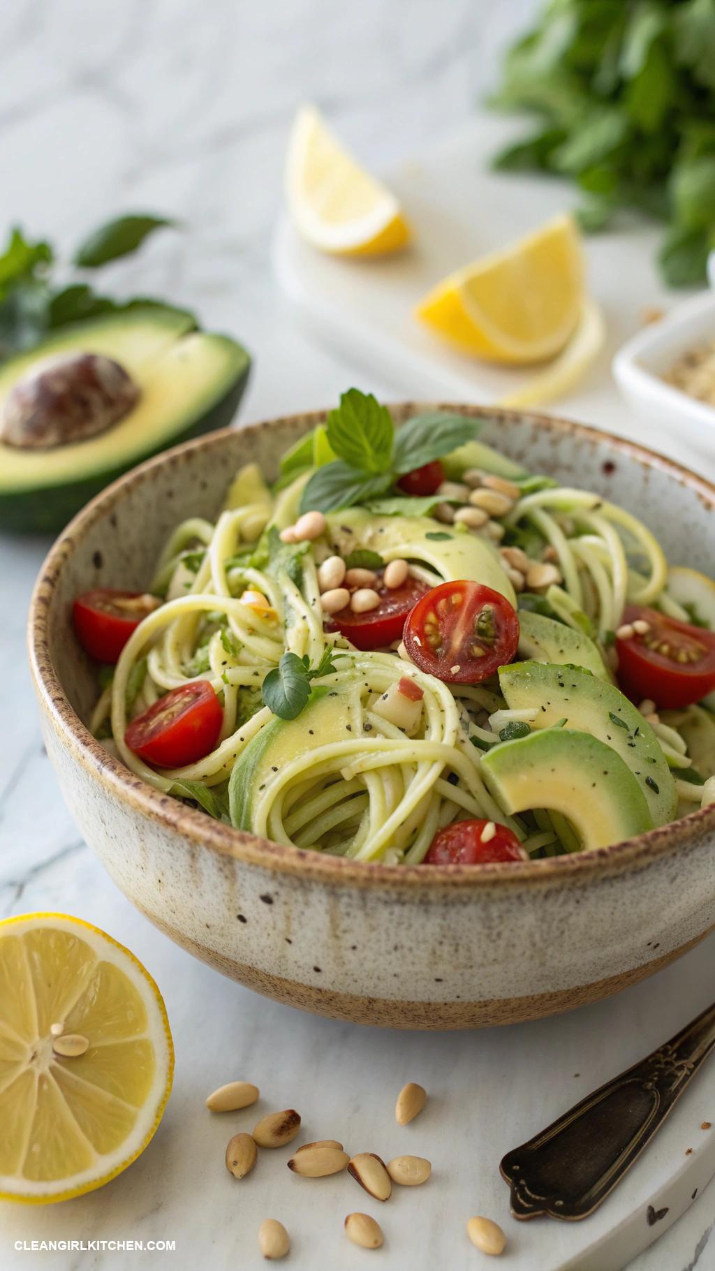 cold pasta salad recipes Zucchini Noodle Salad with Avocado and Lemon Dressing