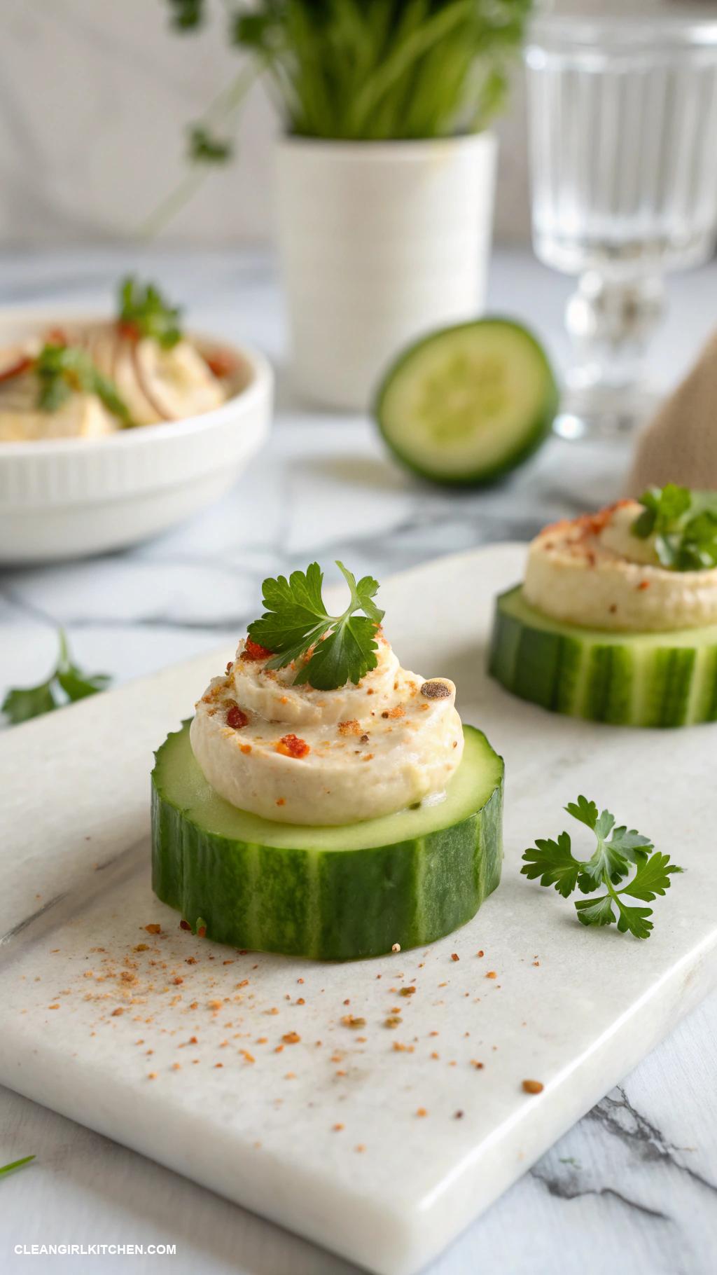 healthy appetizers Cucumber Hummus Bites
