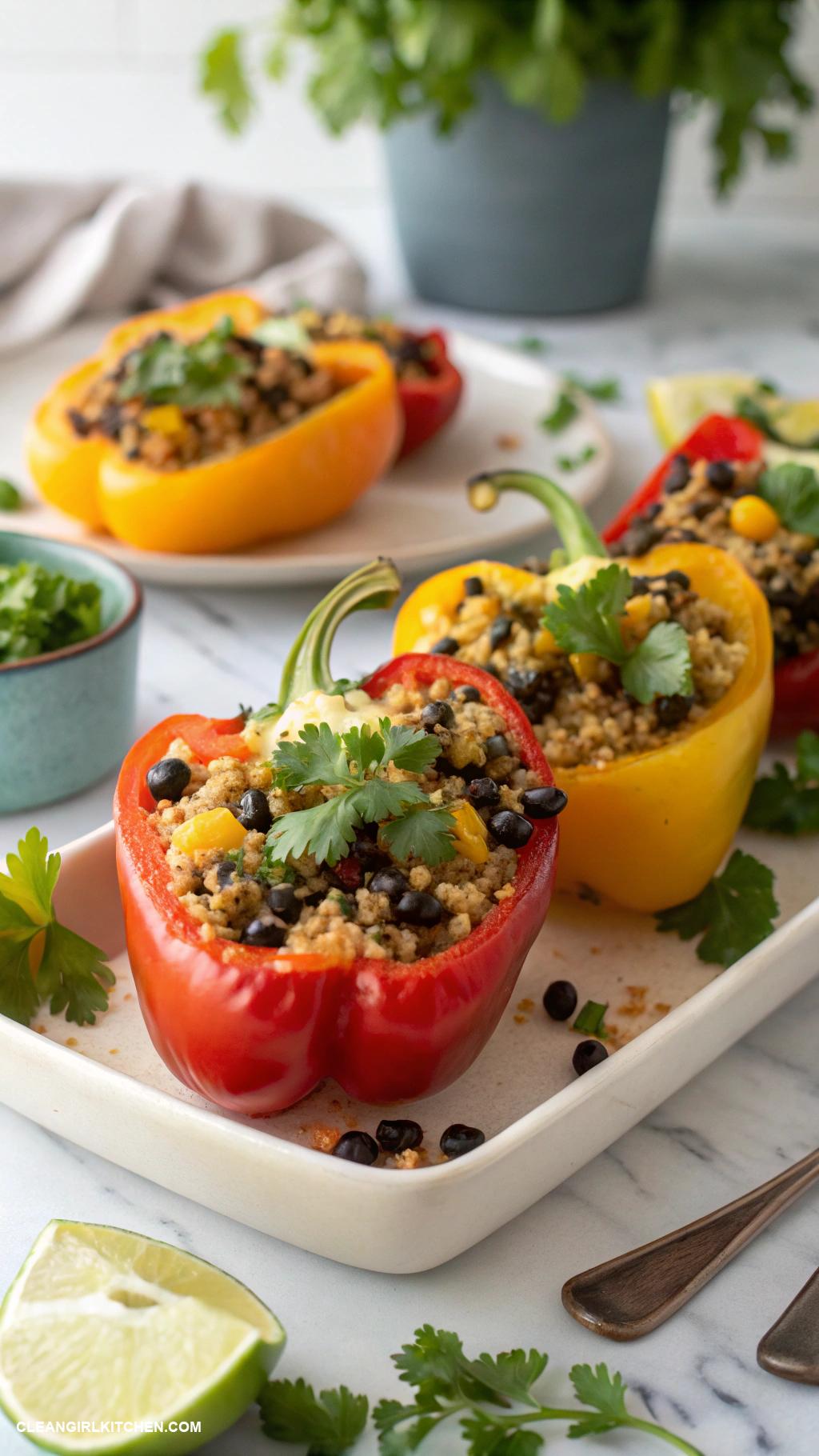 healthy appetizers Stuffed Mini Peppers with Quinoa and Black Beans