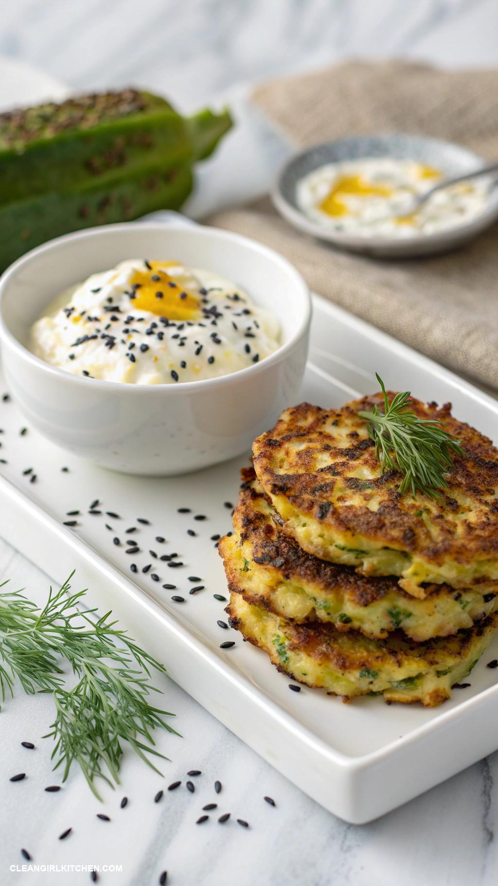 healthy appetizers Zucchini Fritters with Greek Yogurt Dip