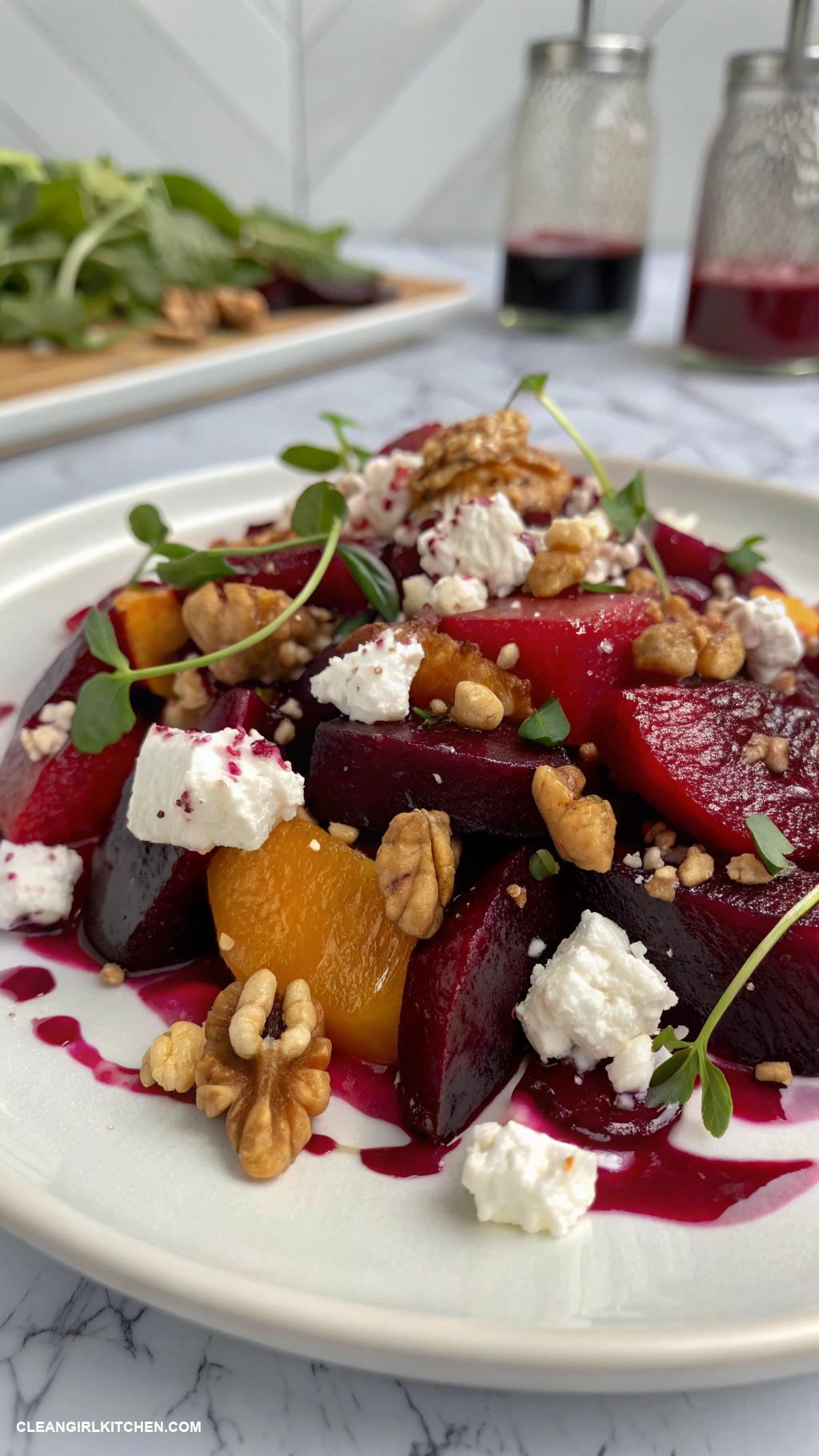 italian salads Beet Salad Roasted beets goat cheese walnuts and a splash of red wine vinaigrette