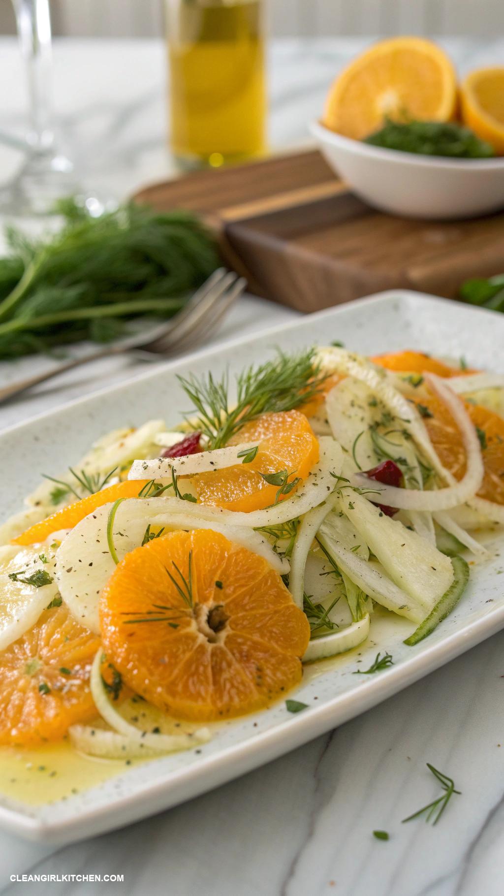 italian salads Fennel and Orange Salad Thinly sliced fennel orange segments and a light vinaigrette