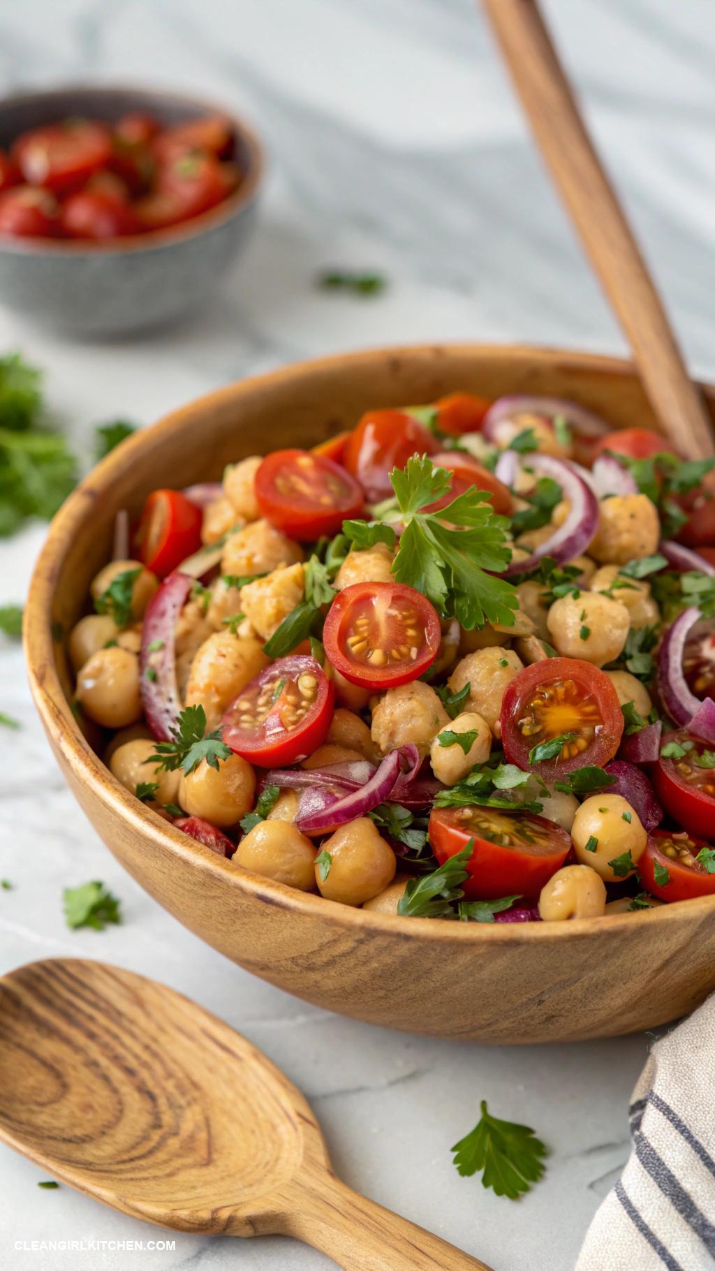 italian salads Italian Chickpea Salad Chickpeas cherry tomatoes red onion parsley and lemon dressing