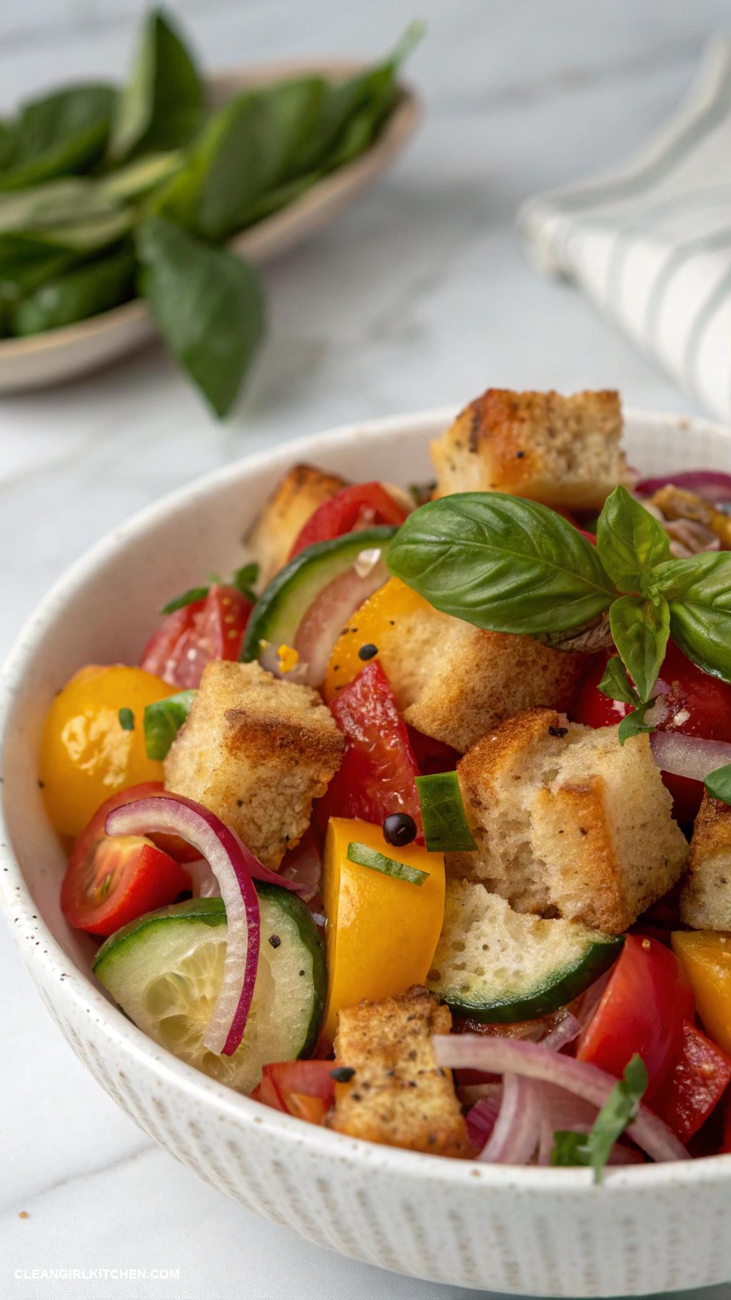 italian salads Panzanella Bread salad with ripe tomatoes cucumbers red onions and a vinaigrette