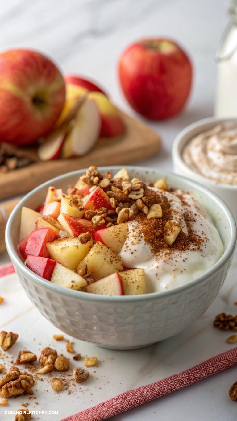 greek yogurt bowls Apple Cinnamon Bowl Greek yogurt with diced apples a sprinkle of cinnamon and a handful of granola