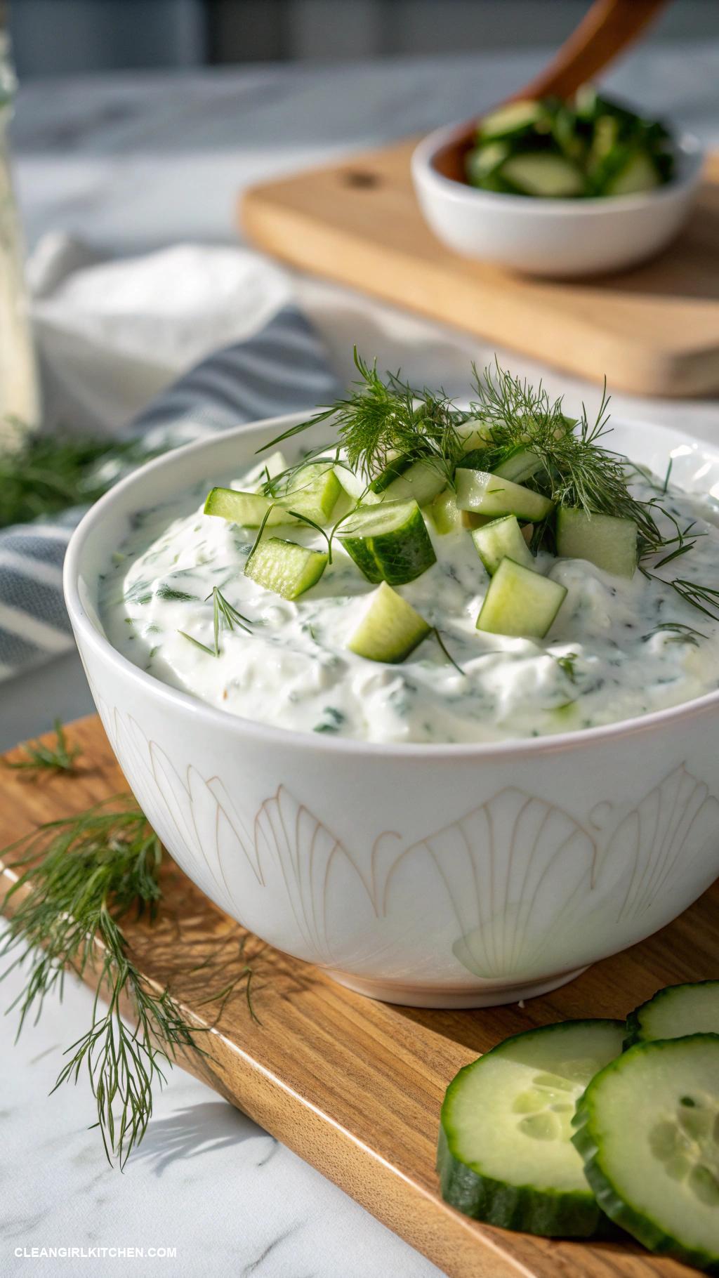 greek yogurt bowls Cucumber Dill Bowl Greek yogurt mixed with chopped cucumbers fresh dill and a squeeze of lemon juice for a refreshing taste