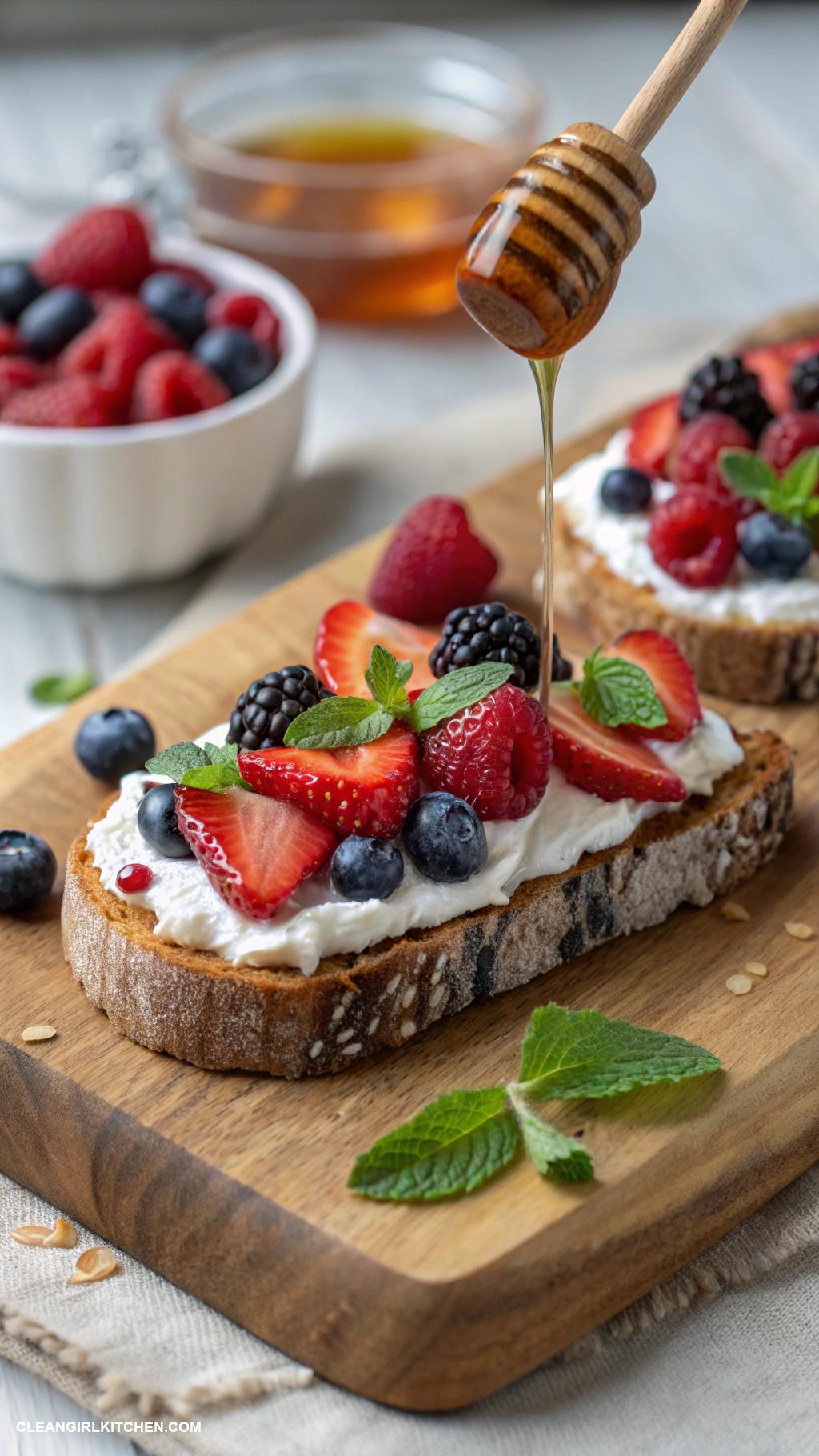 healthy breakfast tartines Greek yogurt and mixed berries tartine