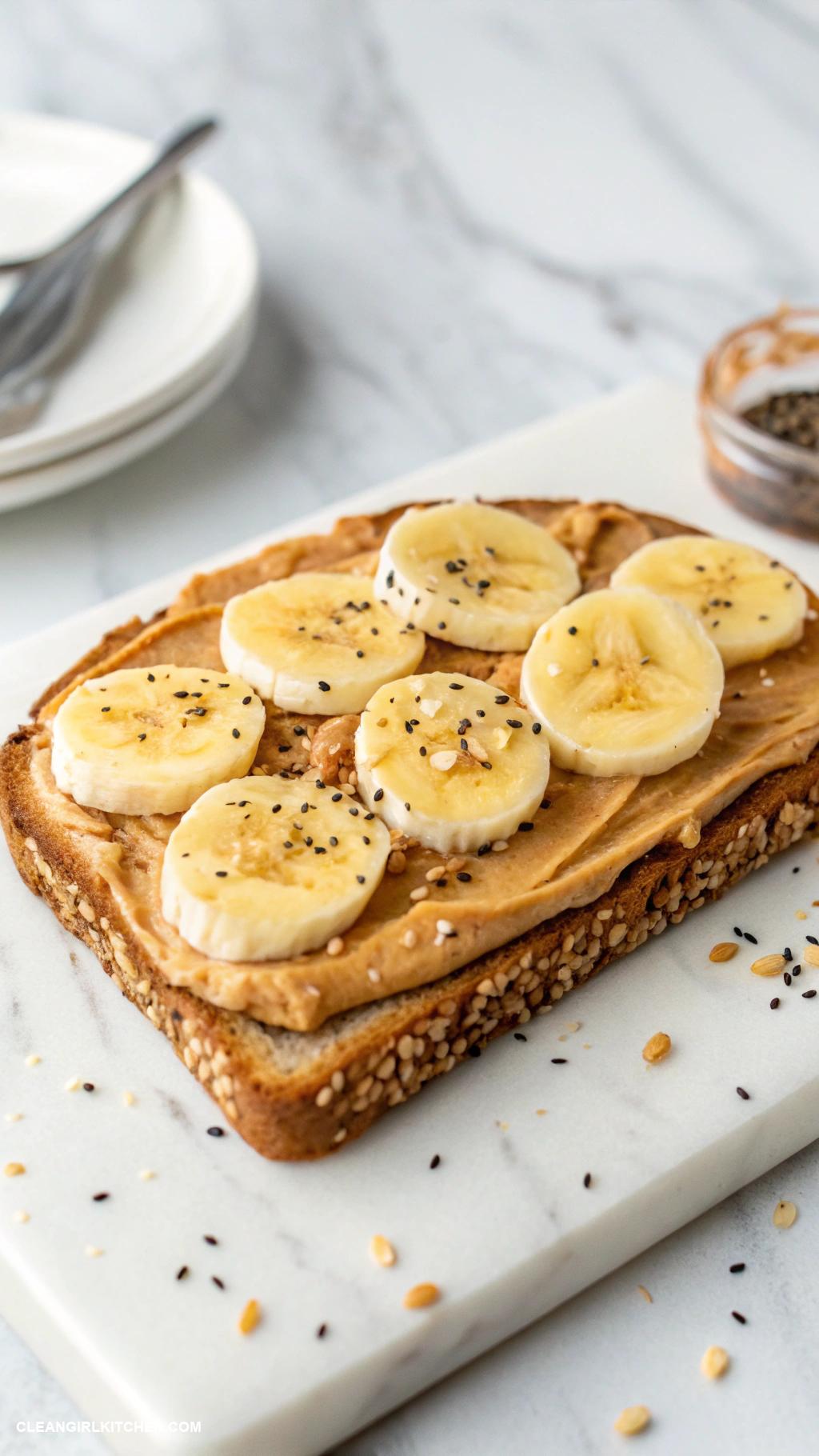 healthy breakfast tartines Peanut butter and banana on rye bread