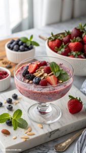 healthy chia pudding recipes Berry Bliss Chia Pudding Blend chia seeds with almond milk and mixed berries. Sweeten if desired and top with more berries and mint leaves