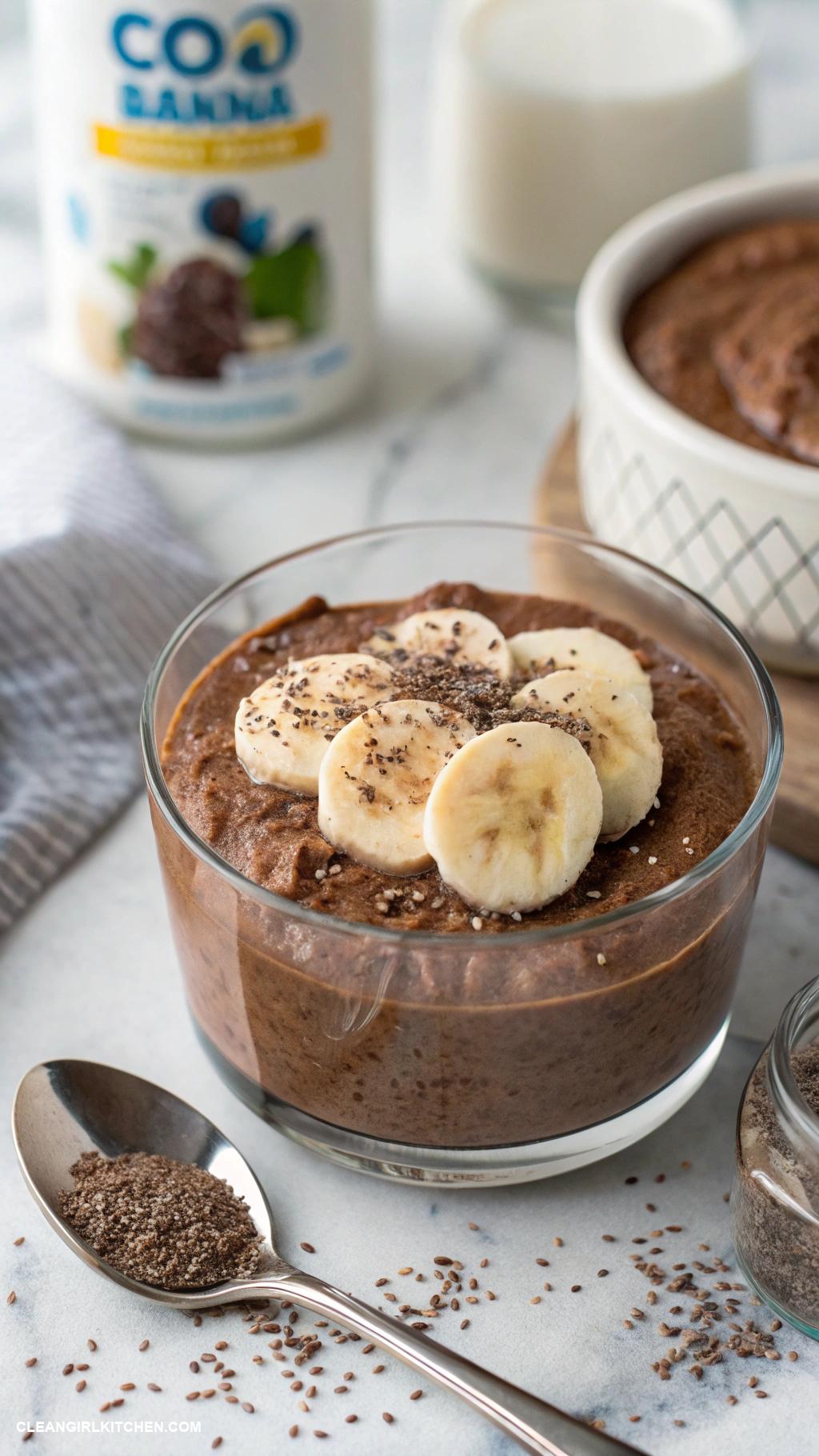 healthy chia pudding recipes Chocolate Banana Chia Pudding Mix 14 cup chia seeds 1 cup coconut milk 2 tbsp cocoa powder 1 mashed banana and sweetener of choice