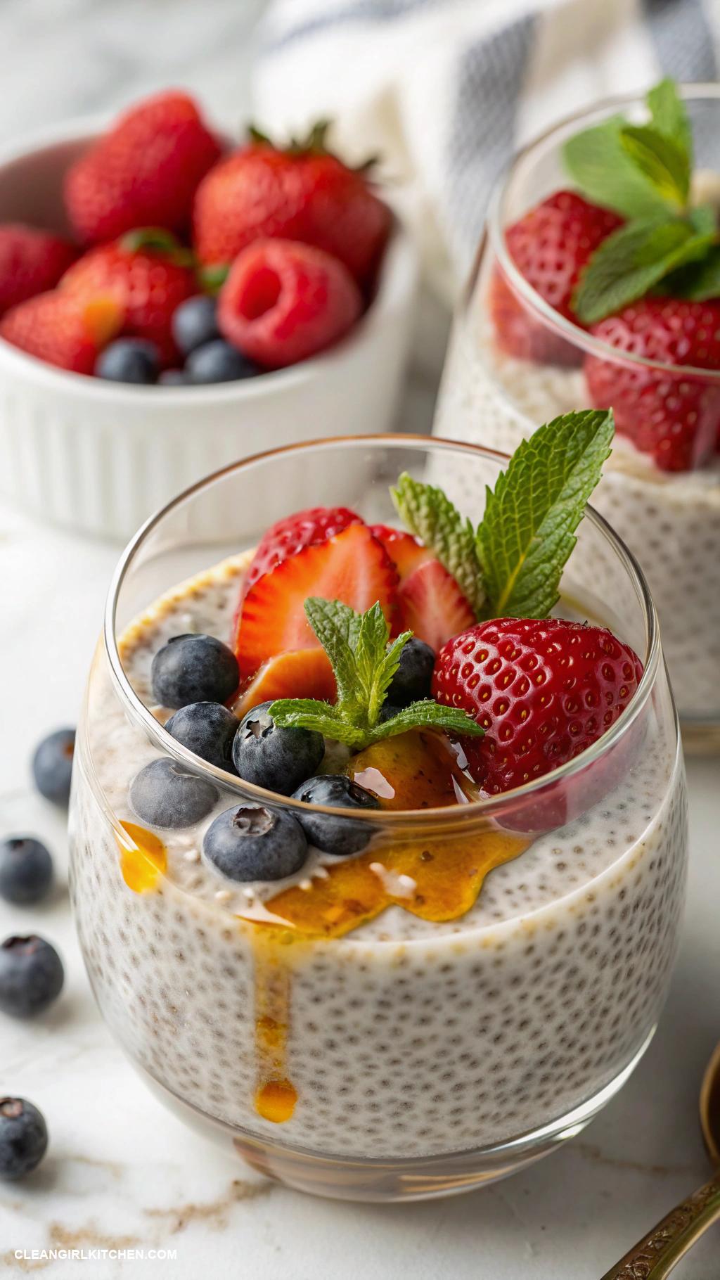 healthy chia pudding recipes Classic Vanilla Chia Pudding Combine chia seeds with almond milk vanilla extract and a sweetener of choice. Let it sit overnight and top with fresh berries