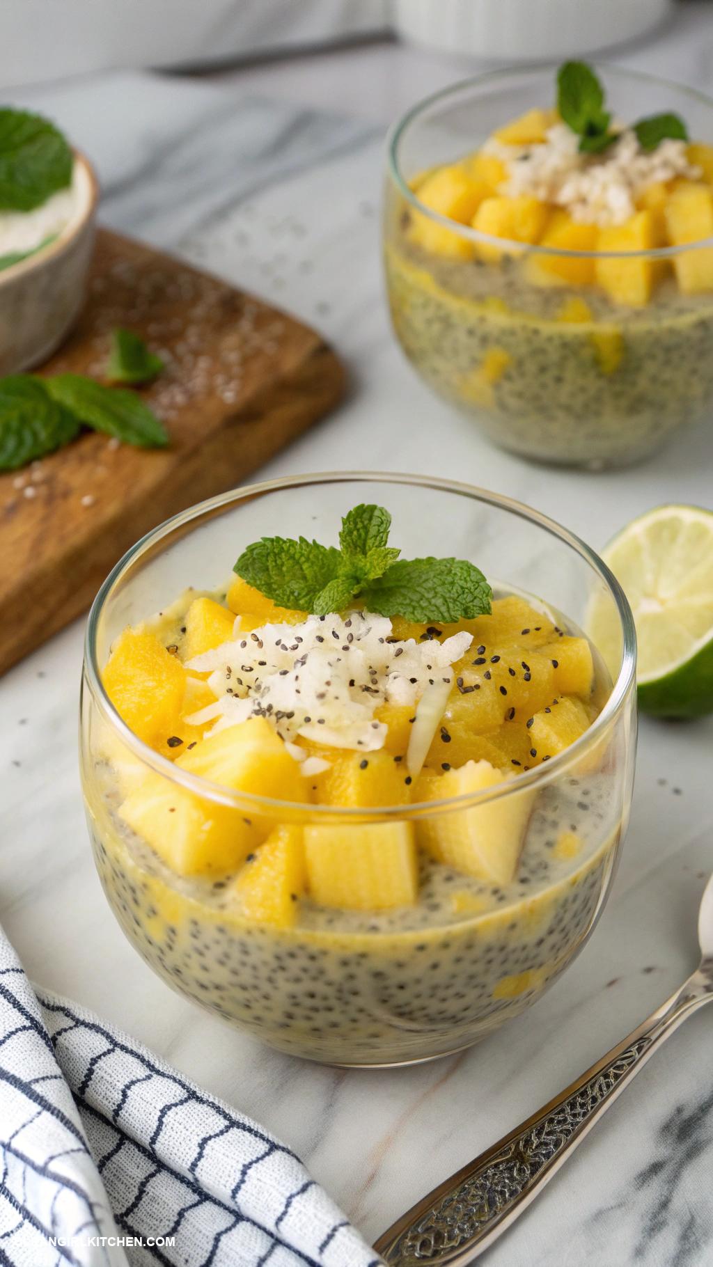 healthy chia pudding recipes Tropical Chia Pudding Blend chia seeds with coconut milk pineapple and a splash of lime juice. Chill and serve with additional pineapple chunks