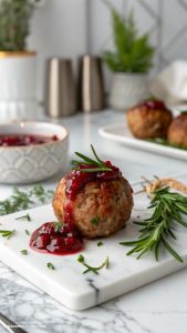 healthy christmas appetizers Mini Turkey Meatballs with Cranberry Sauce
