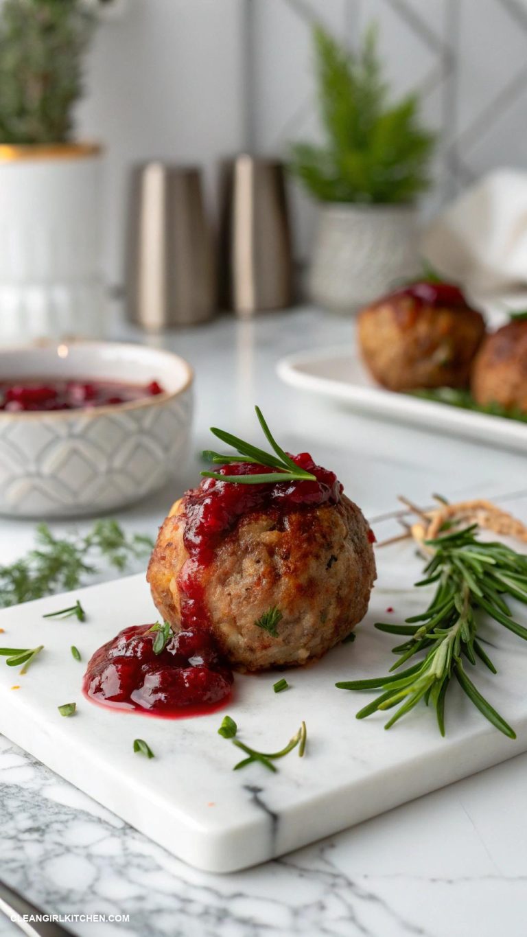 healthy christmas appetizers Mini Turkey Meatballs with Cranberry Sauce