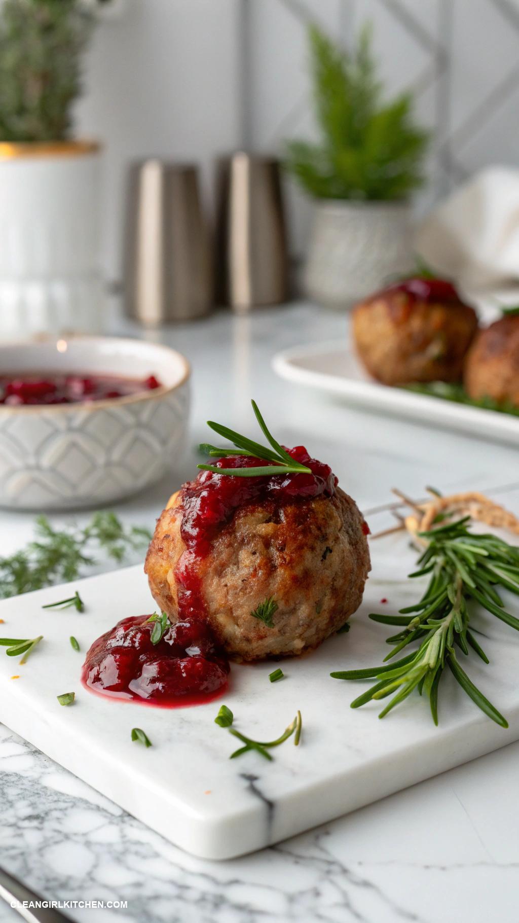 healthy christmas appetizers Mini Turkey Meatballs with Cranberry Sauce