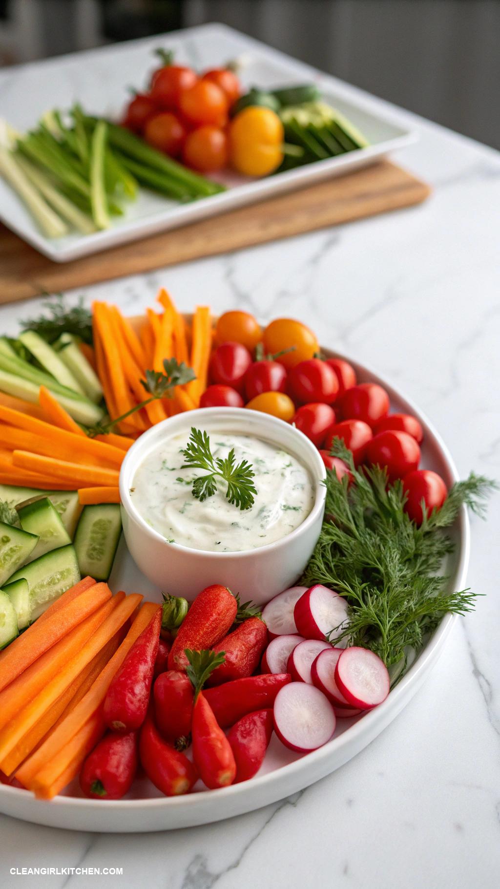 healthy christmas appetizers Vegetable Platter with Greek Yogurt Dip