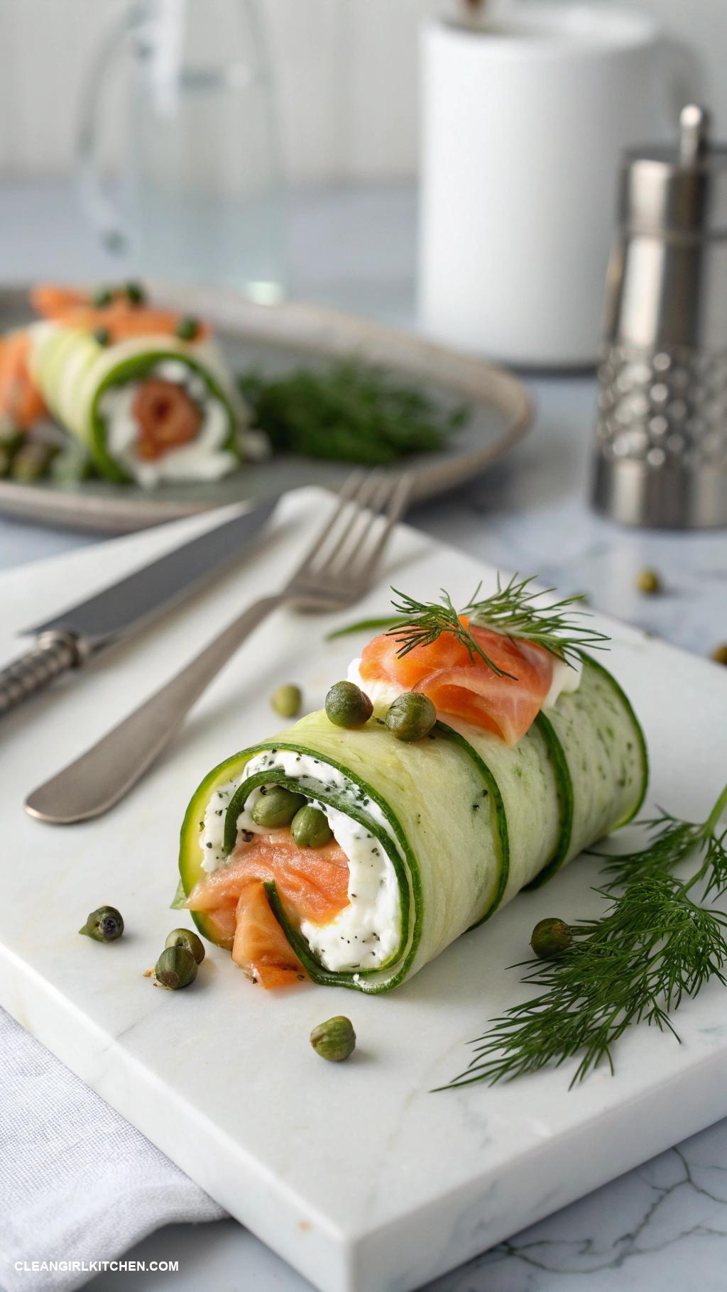 healthy christmas appetizers Zucchini Roll Ups with Cream Cheese and Smoked Salmon