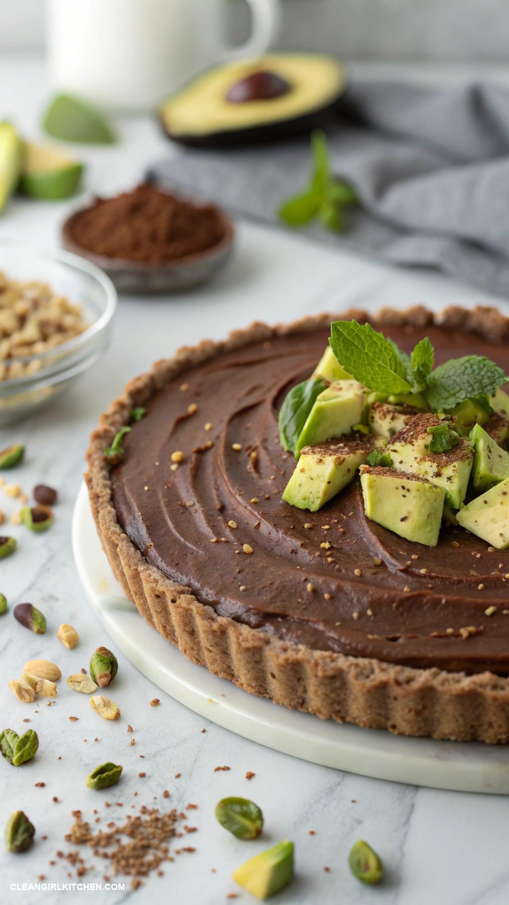 healthy christmas baking Avocado Chocolate Mousse Pie