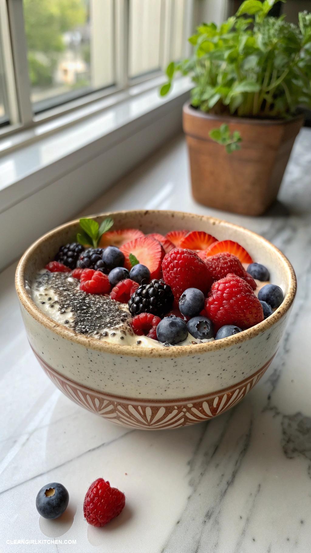 healthy christmas breakfast Overnight Oats with Almond Milk Chia Seeds and Fresh Berries