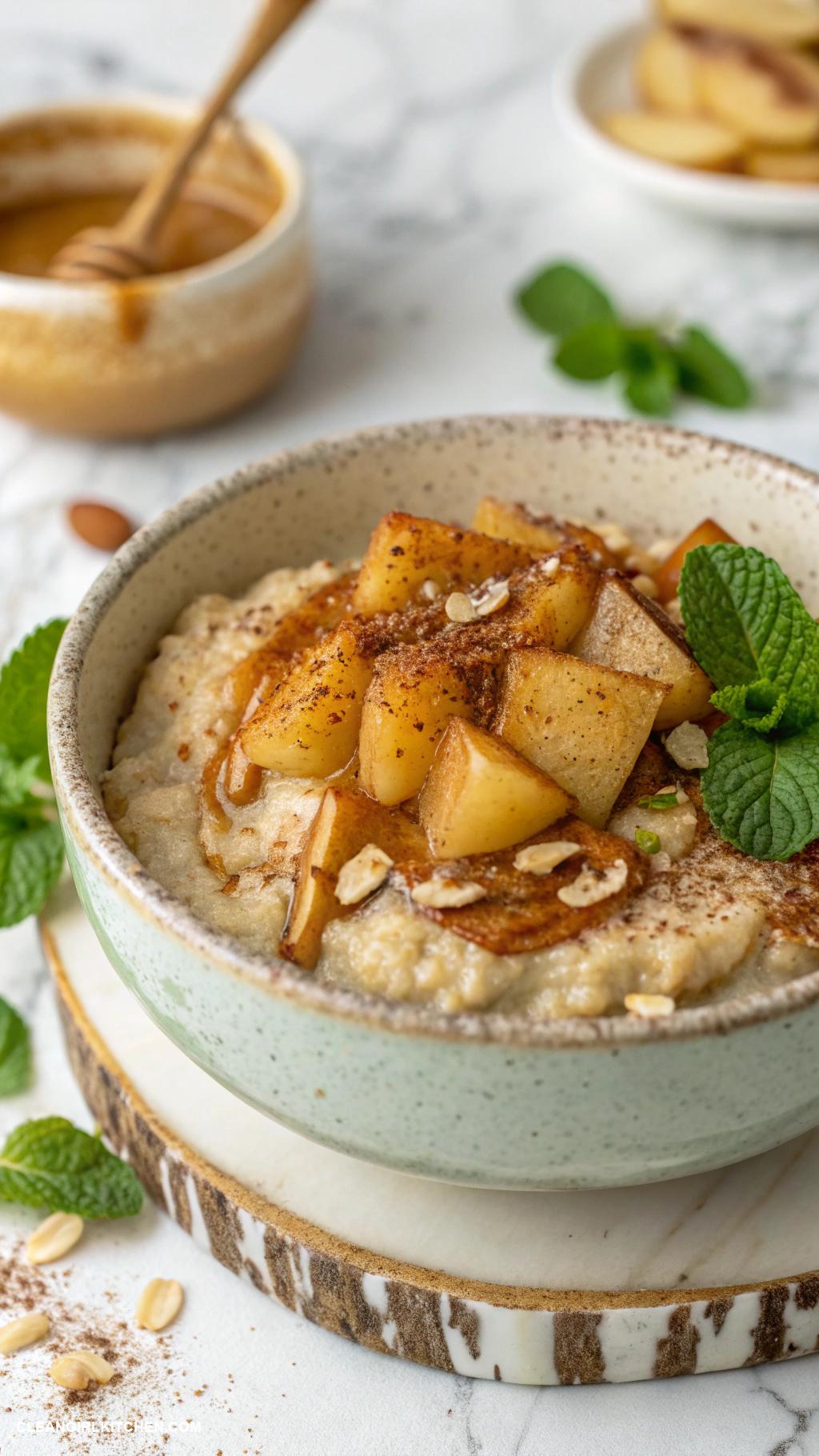 healthy christmas breakfast Quinoa Porridge with Almond Butter and Sautyed Apples