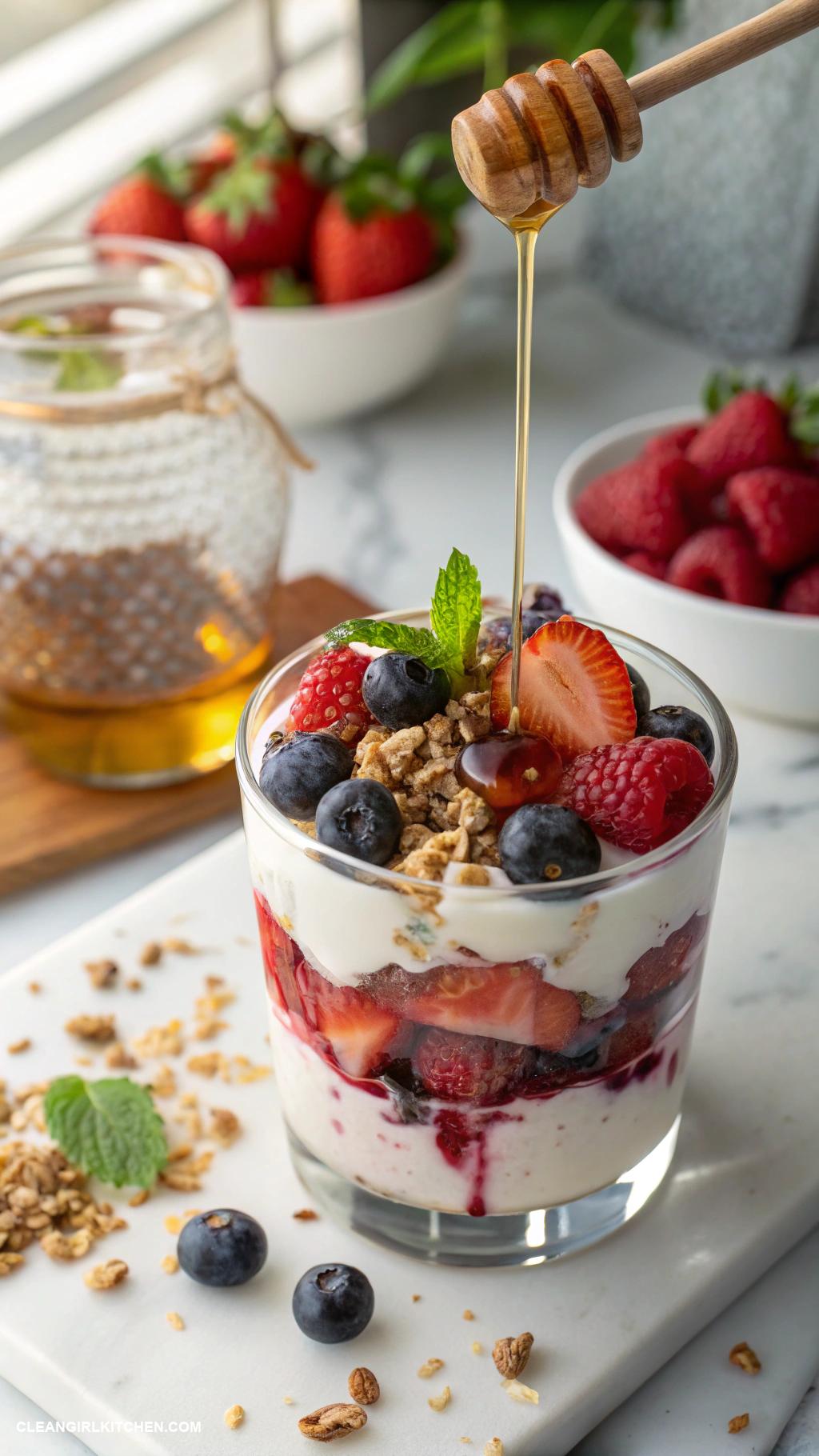 healthy christmas desserts Greek Yogurt Parfait with Berries and Honey