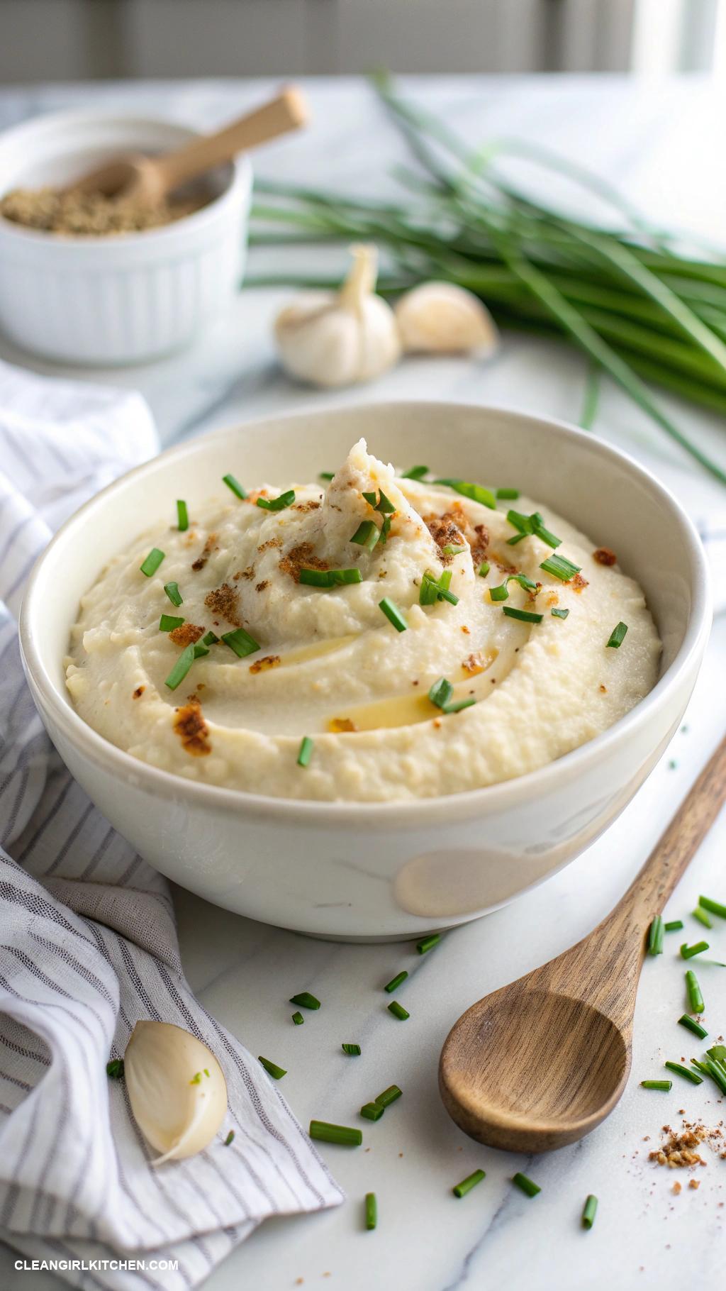 healthy christmas dinner Cauliflower Mash with Garlic and Chives