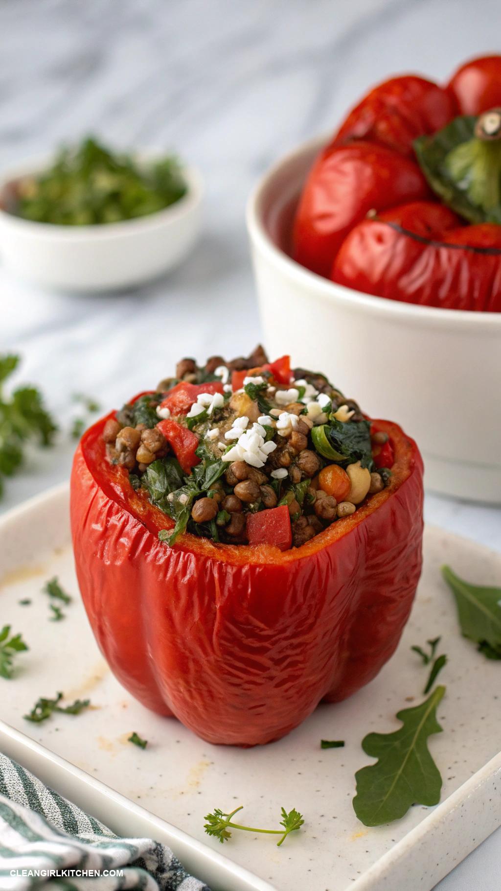 healthy christmas dinner Lentil and Spinach Stuffed Bell Peppers