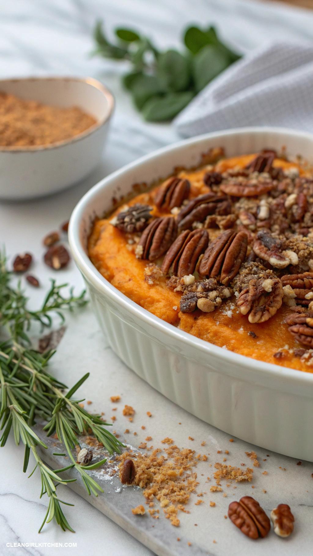 healthy christmas food Sweet Potato Casserole with Pecans