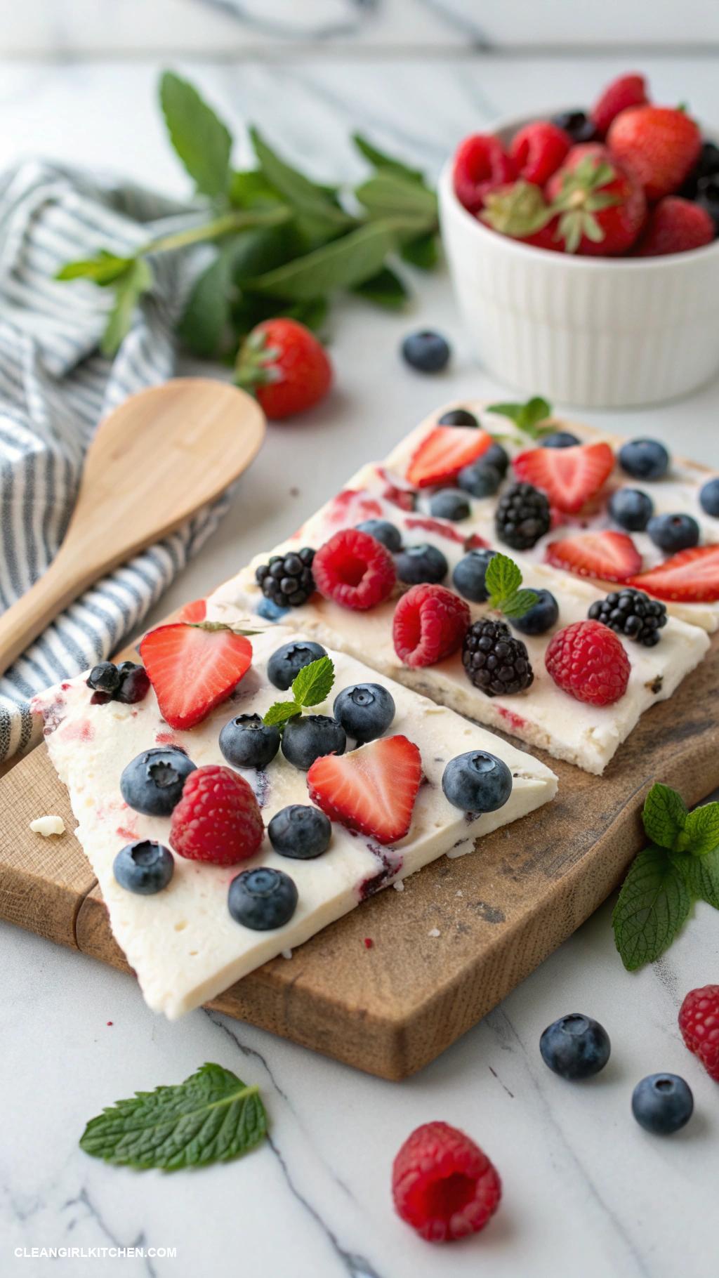 healthy christmas snacks Frozen Yogurt Bark with Berries