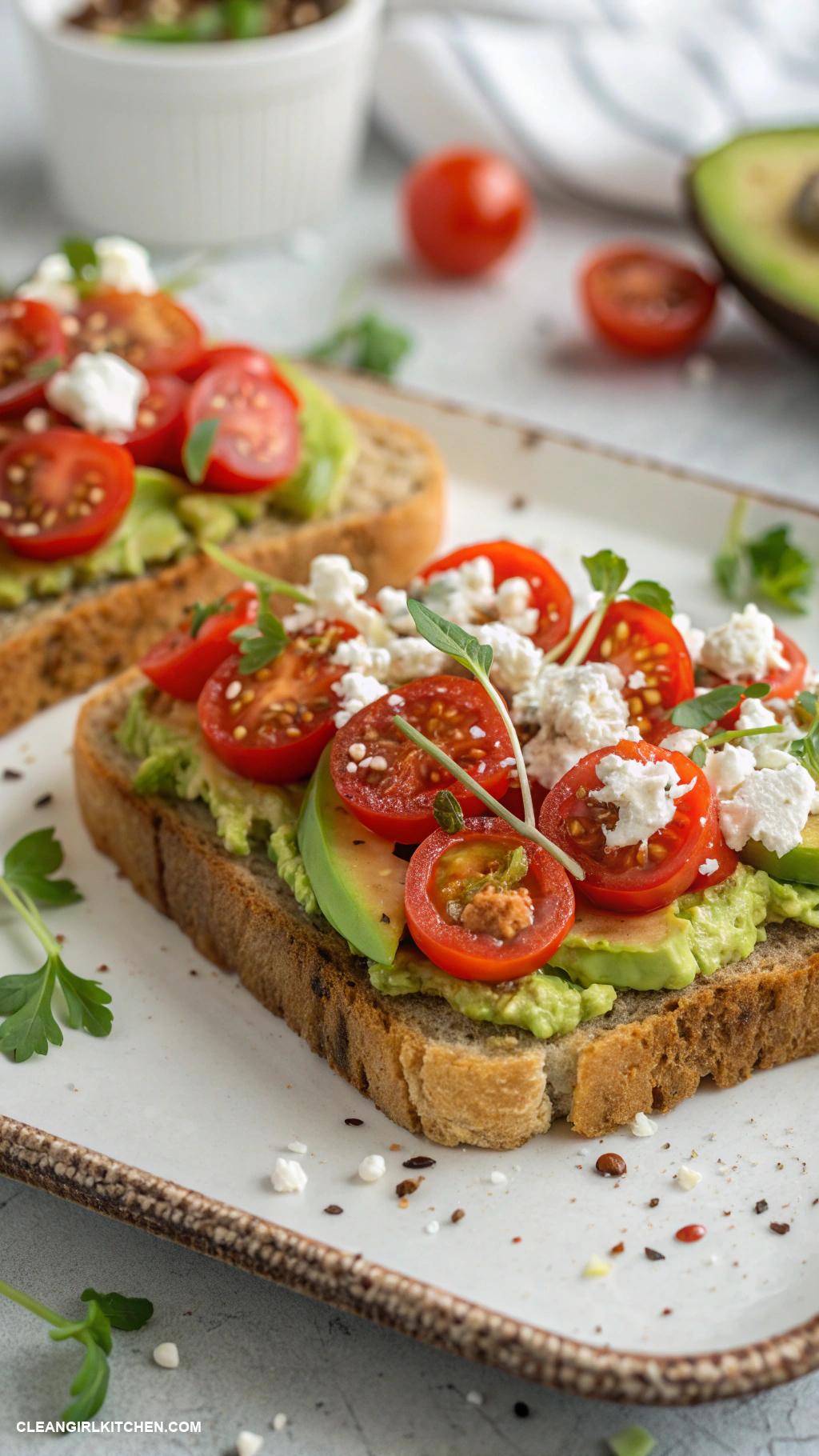 healthy toast recipes Avocado Toast with Cherry Tomatoes and Feta