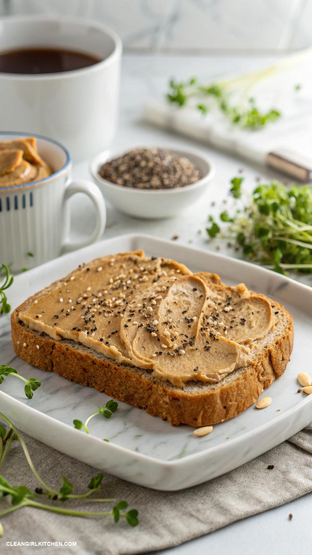 healthy toast recipes Ezekiel Bread with Peanut Butter and Chia Seeds